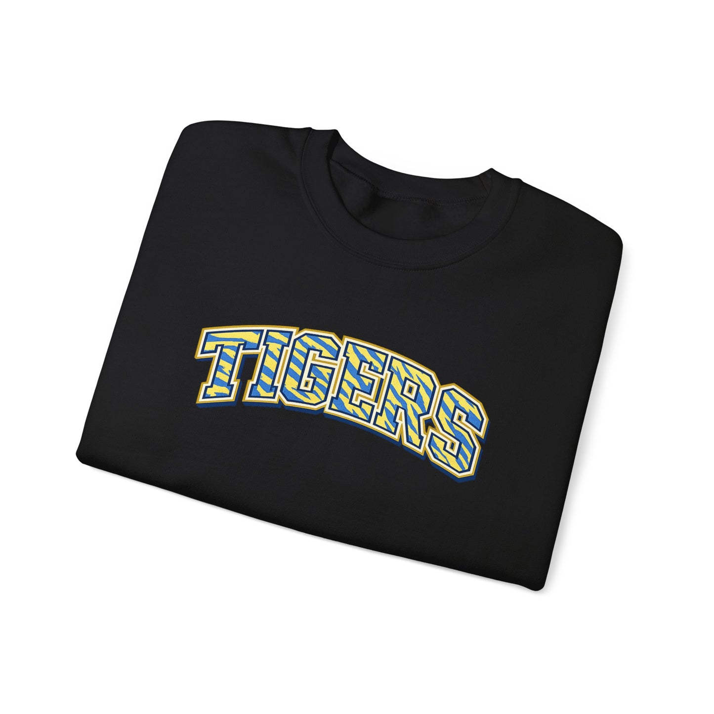 Tigers Crewneck Sweatshirt — Retro Yellow & Teal Block Letter Sports Pullover