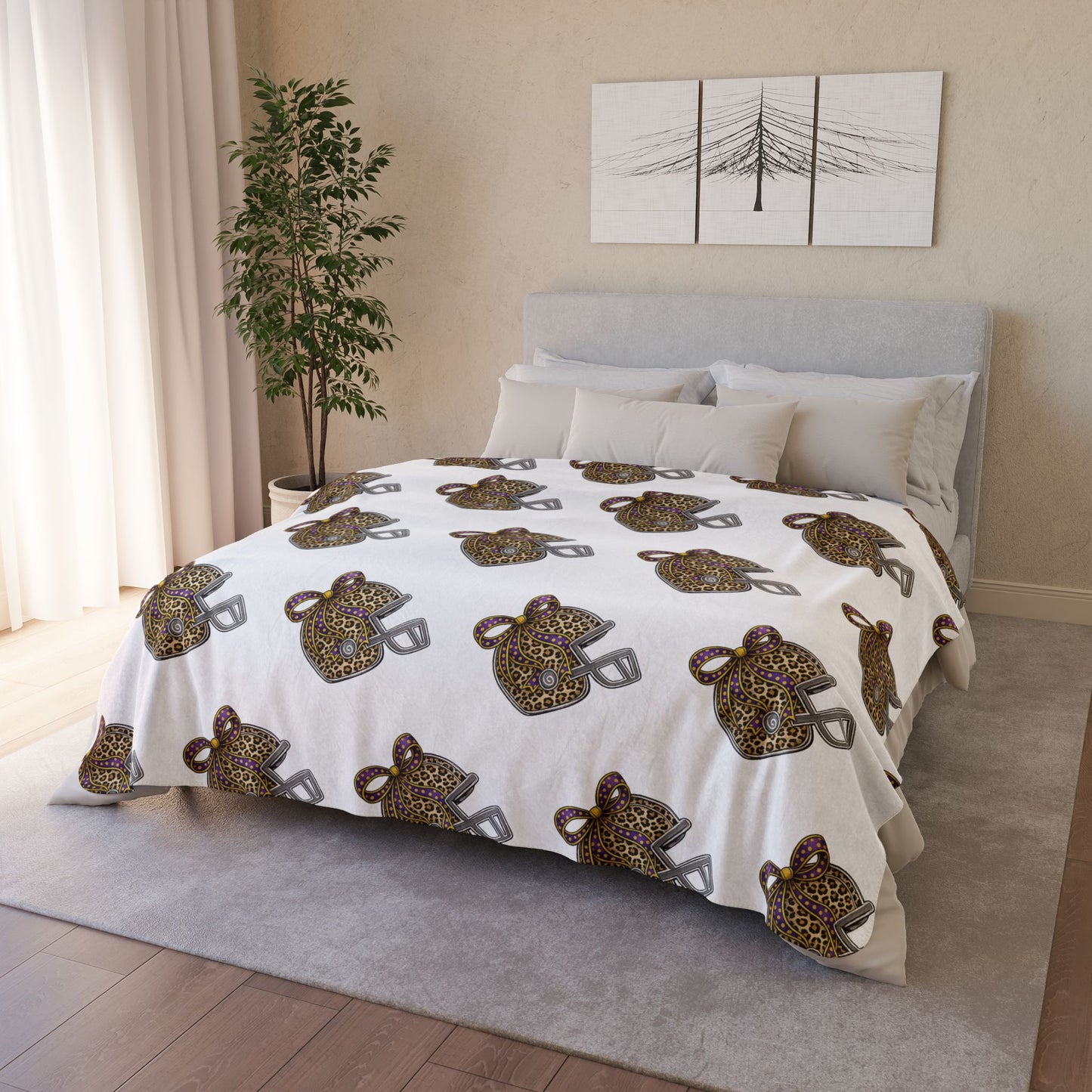 Leopard Print Football helmet Sherpa Blanket