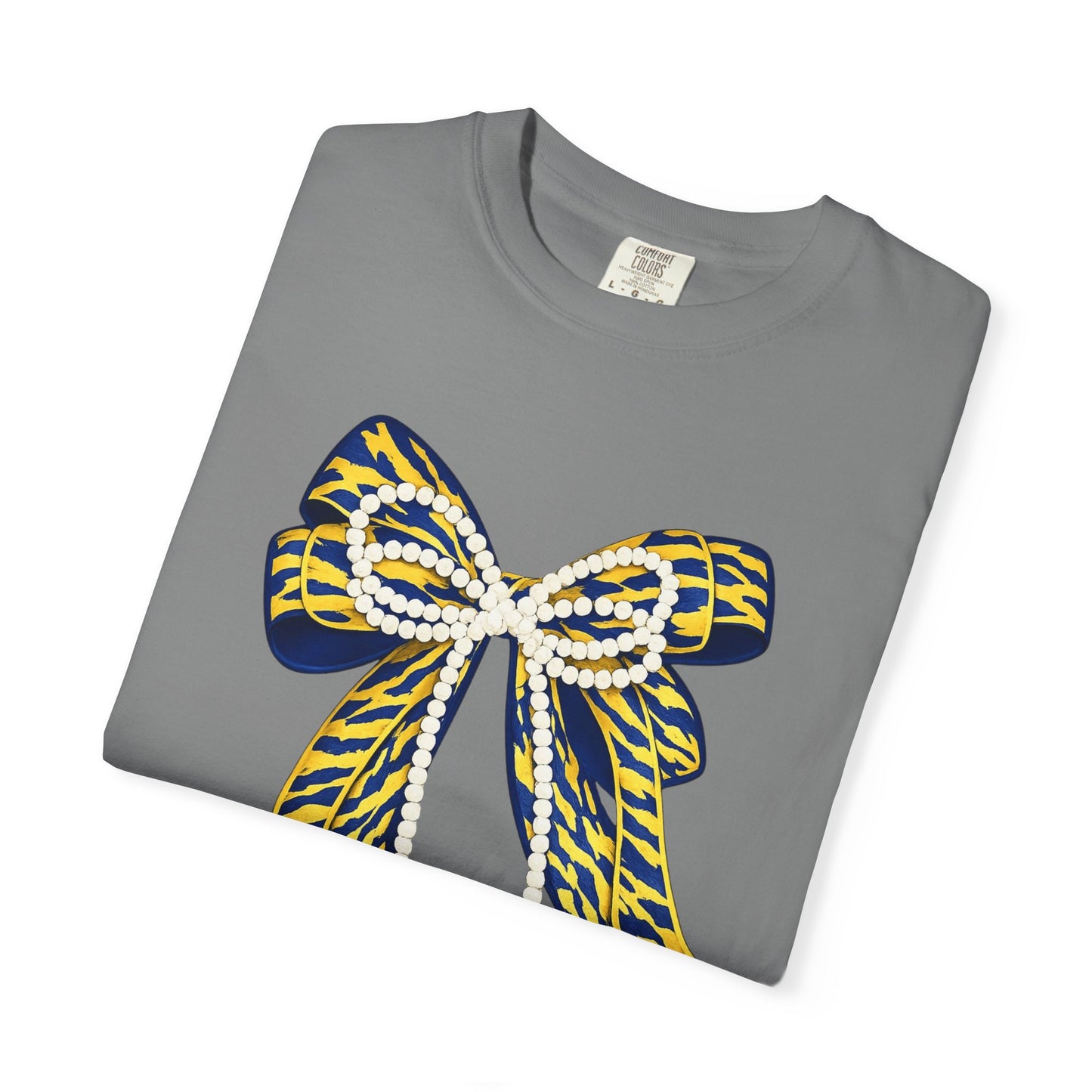 Bow Graphic T-Shirt — Yellow Navy Leopard Ribbon Design