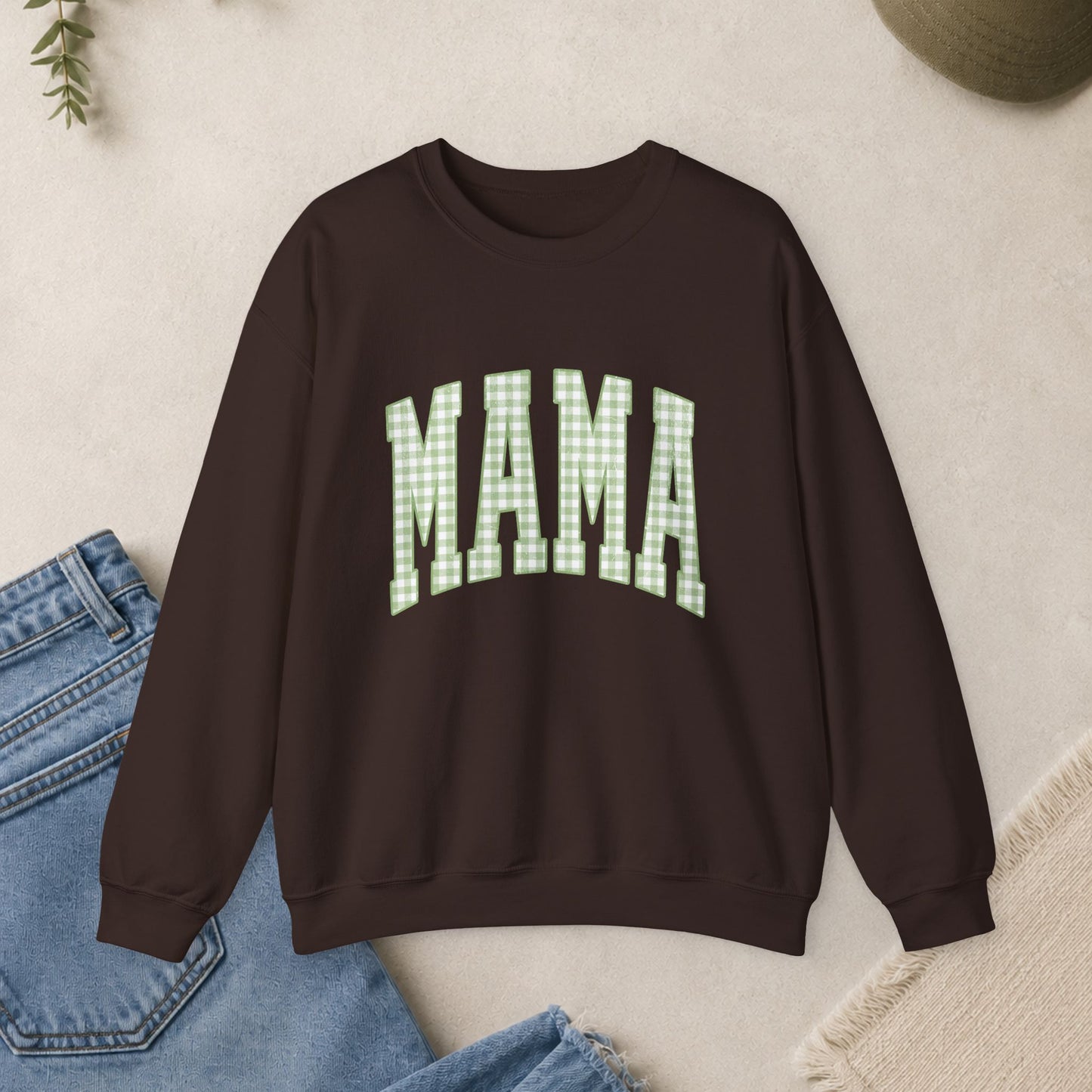 Green Gingham MAMA Sweatshirt | Mama Crewneck