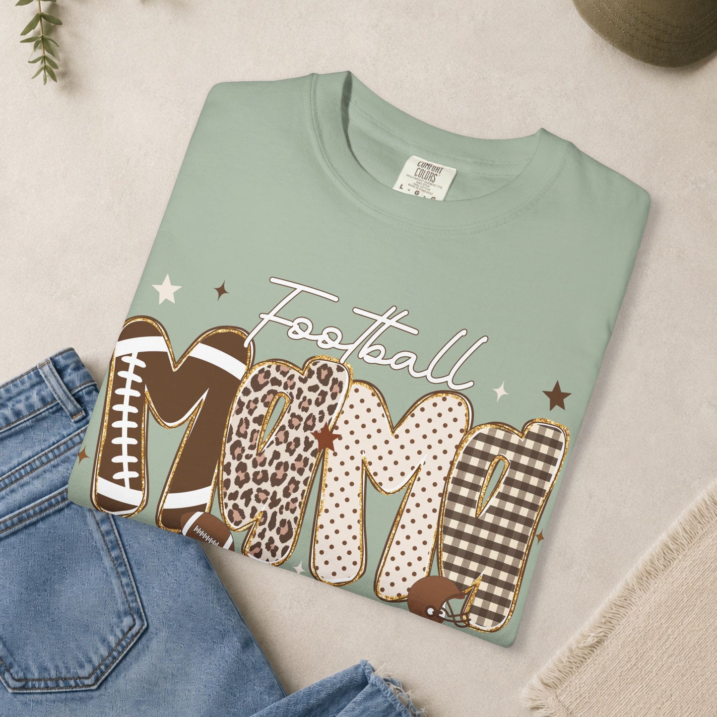 Football Mom T-shirt | Leopard Plaid Patchwork Lettering