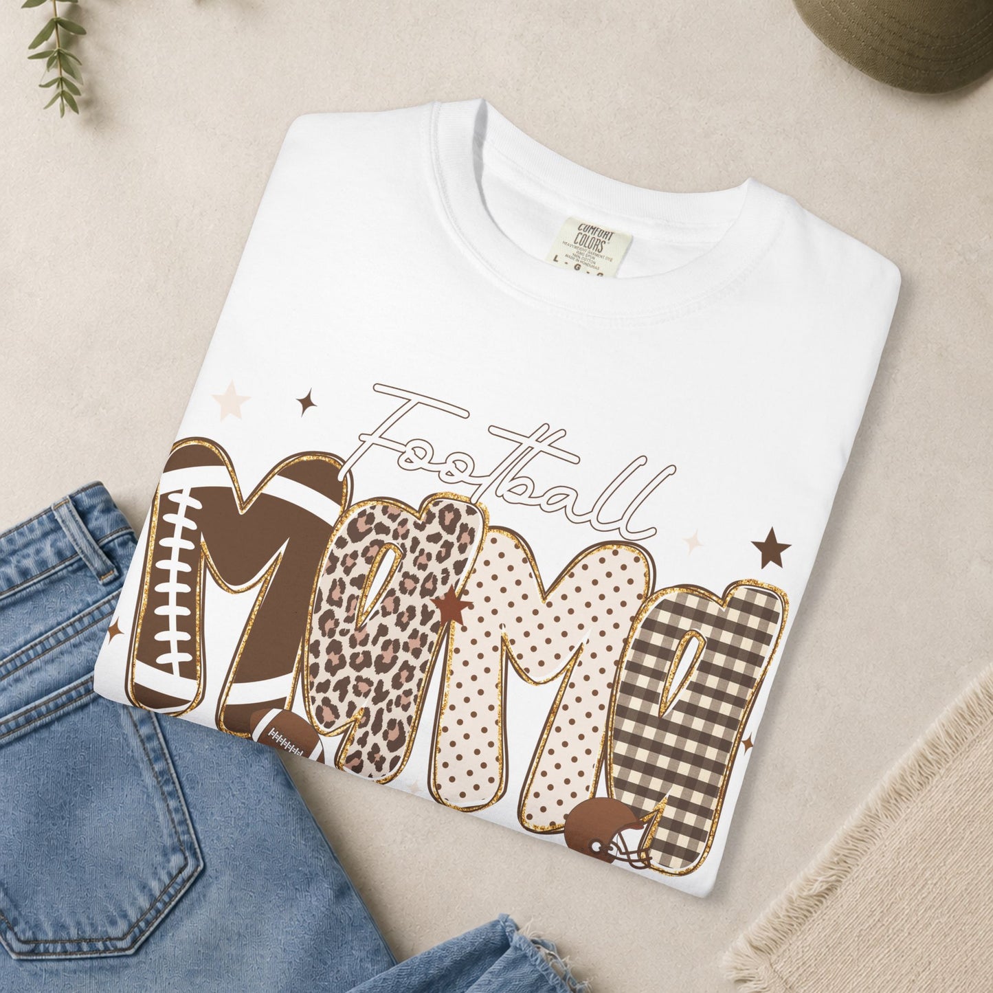 Football Mom T-shirt | Leopard Plaid Patchwork Lettering