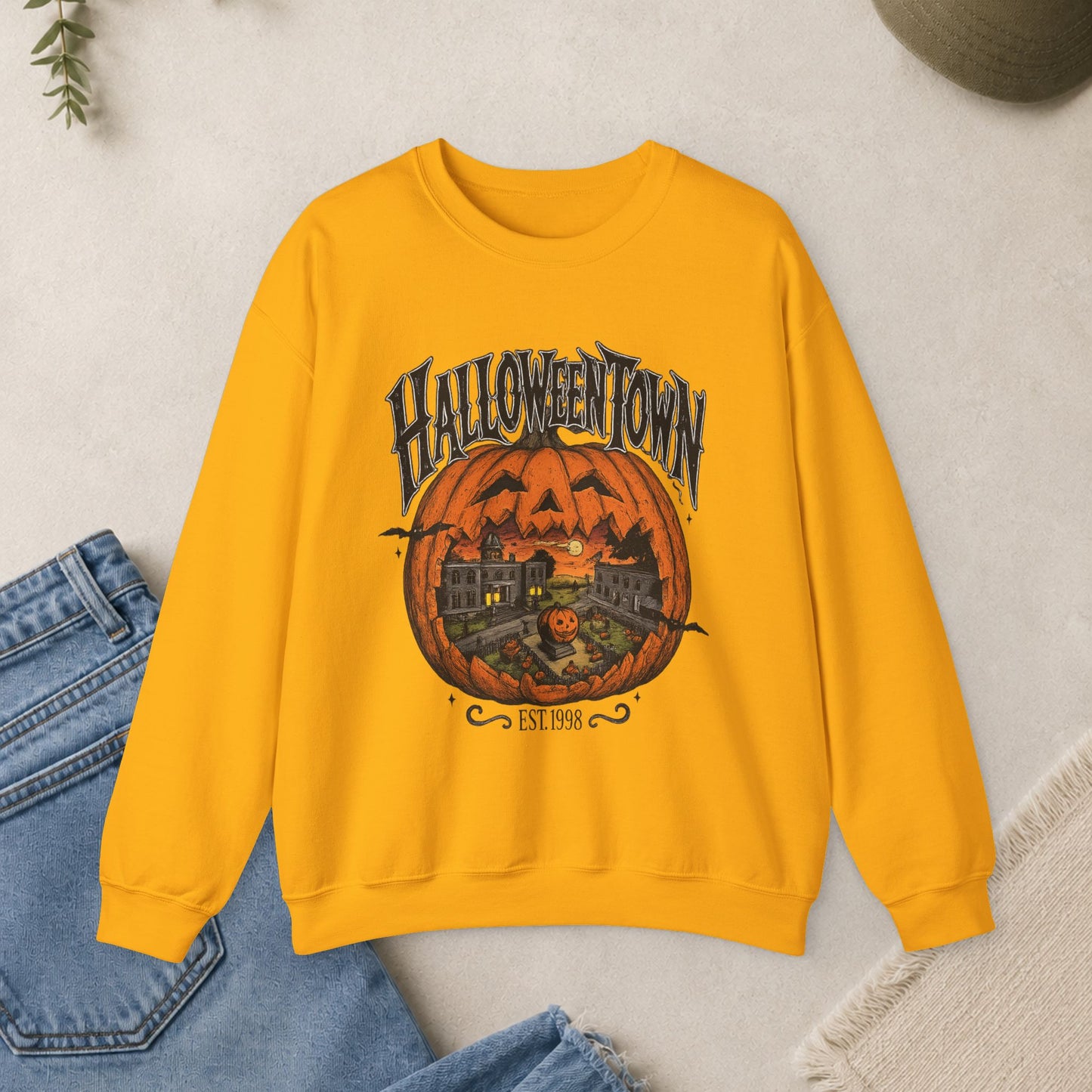 Halloweentown Pumpkin Sweatshirt, Spooky Jack-O'-Lantern Crewneck