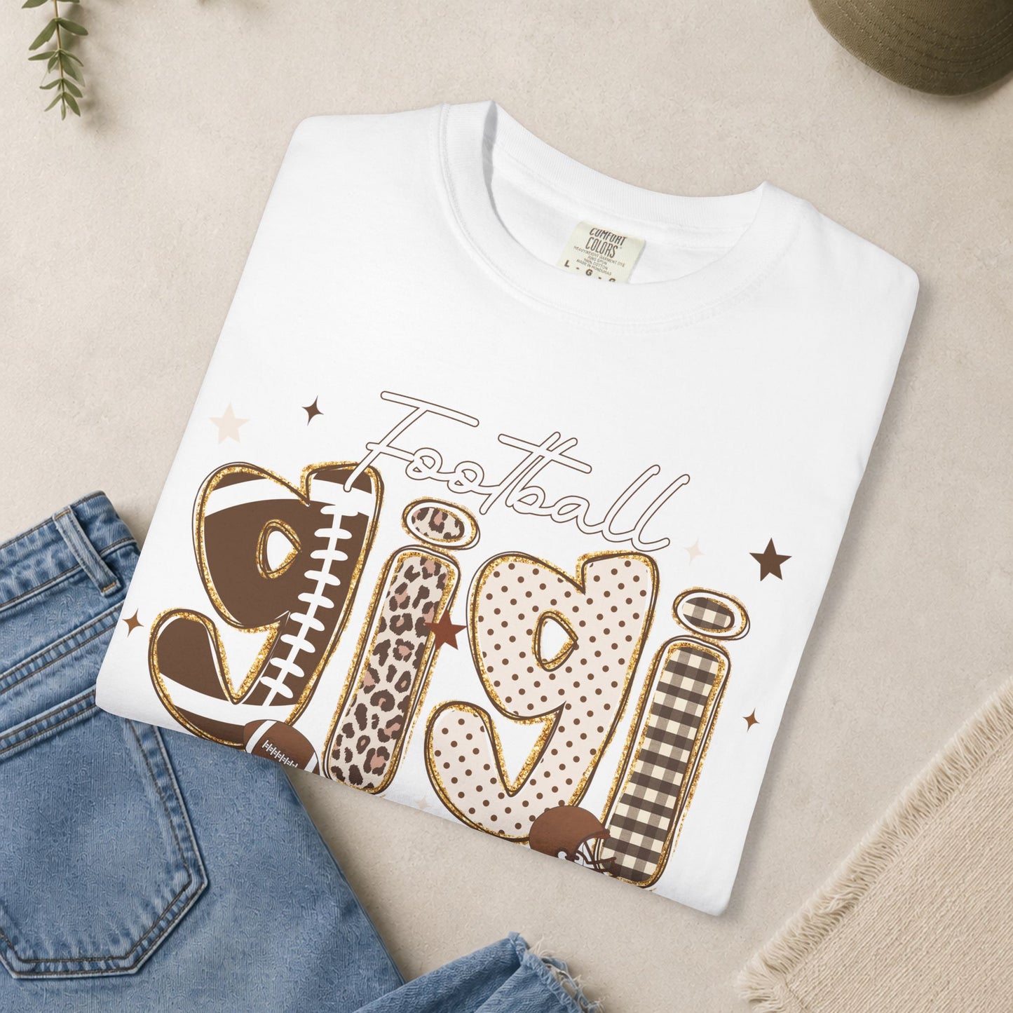 Football Gigi T-Shirt | Leopard & Brown Football Lettering