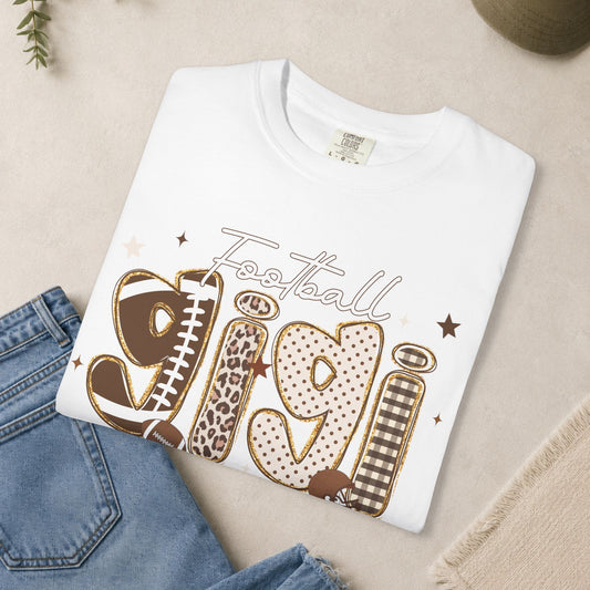 Football Gigi T-Shirt | Leopard & Brown Football Lettering