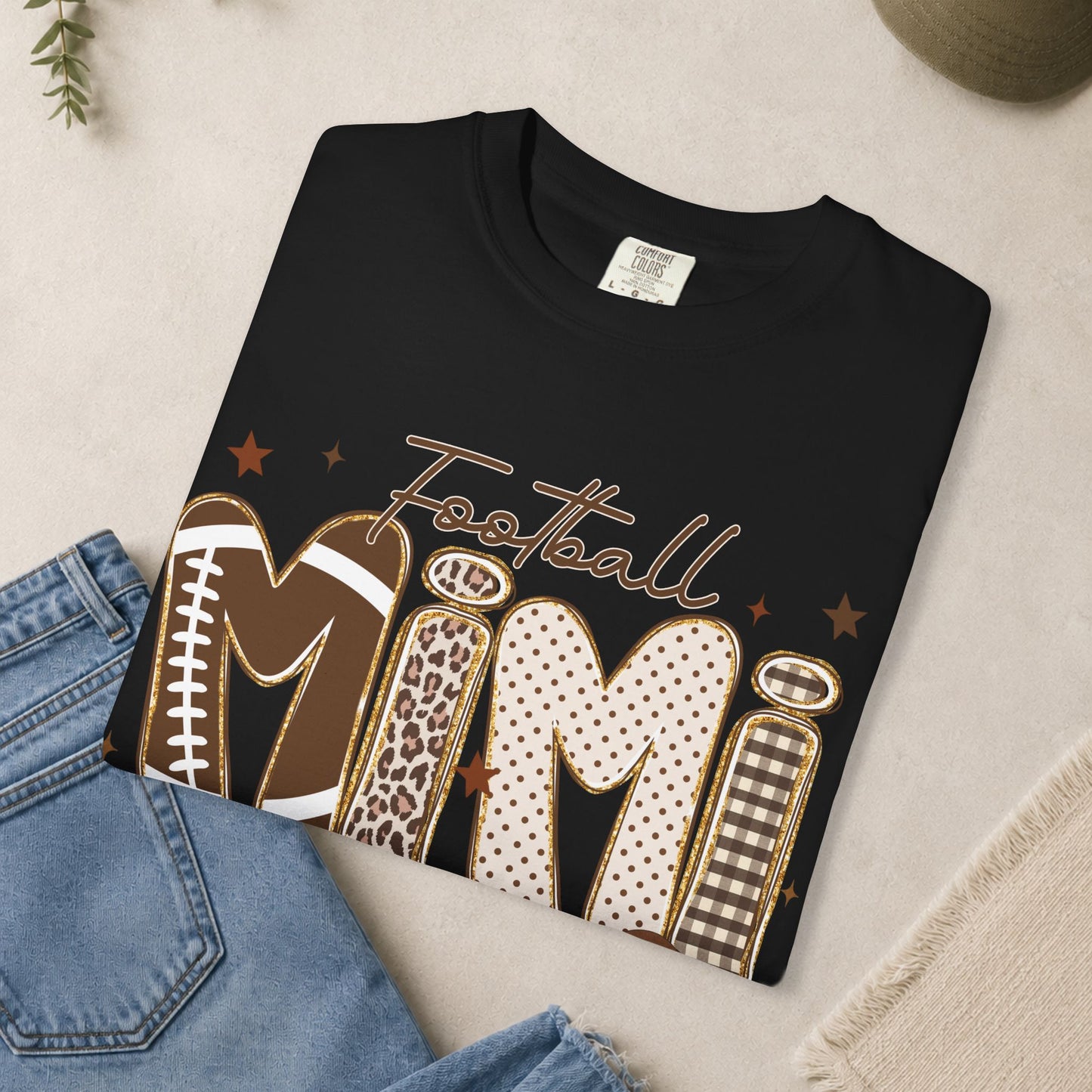 Football Mimi T-shirt | Leopard and Leather Pattern Lettering