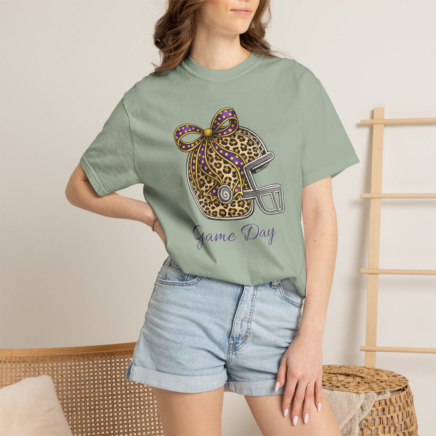 Leopard Print Football Helmet “Game Day” T‑Shirt