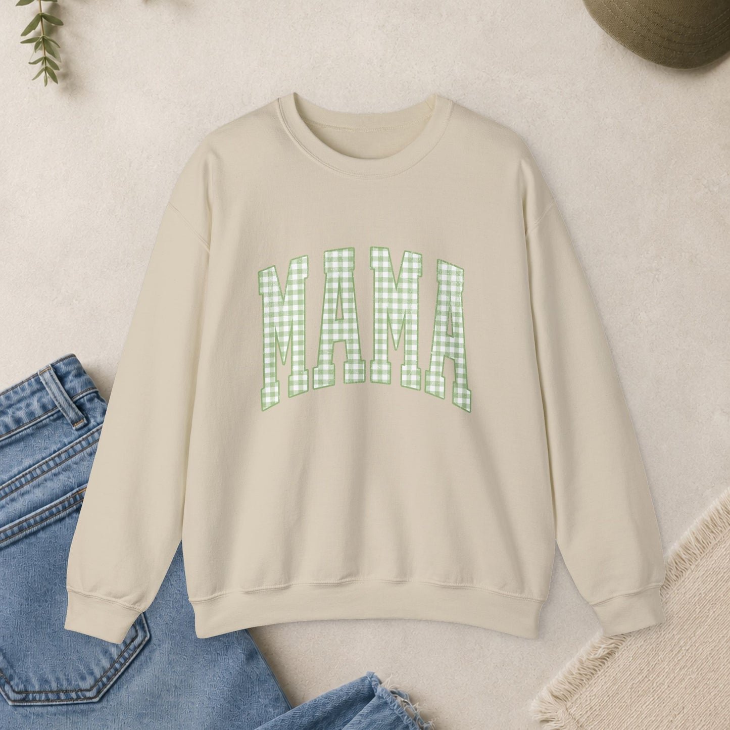 Green Gingham MAMA Sweatshirt | Mama Crewneck