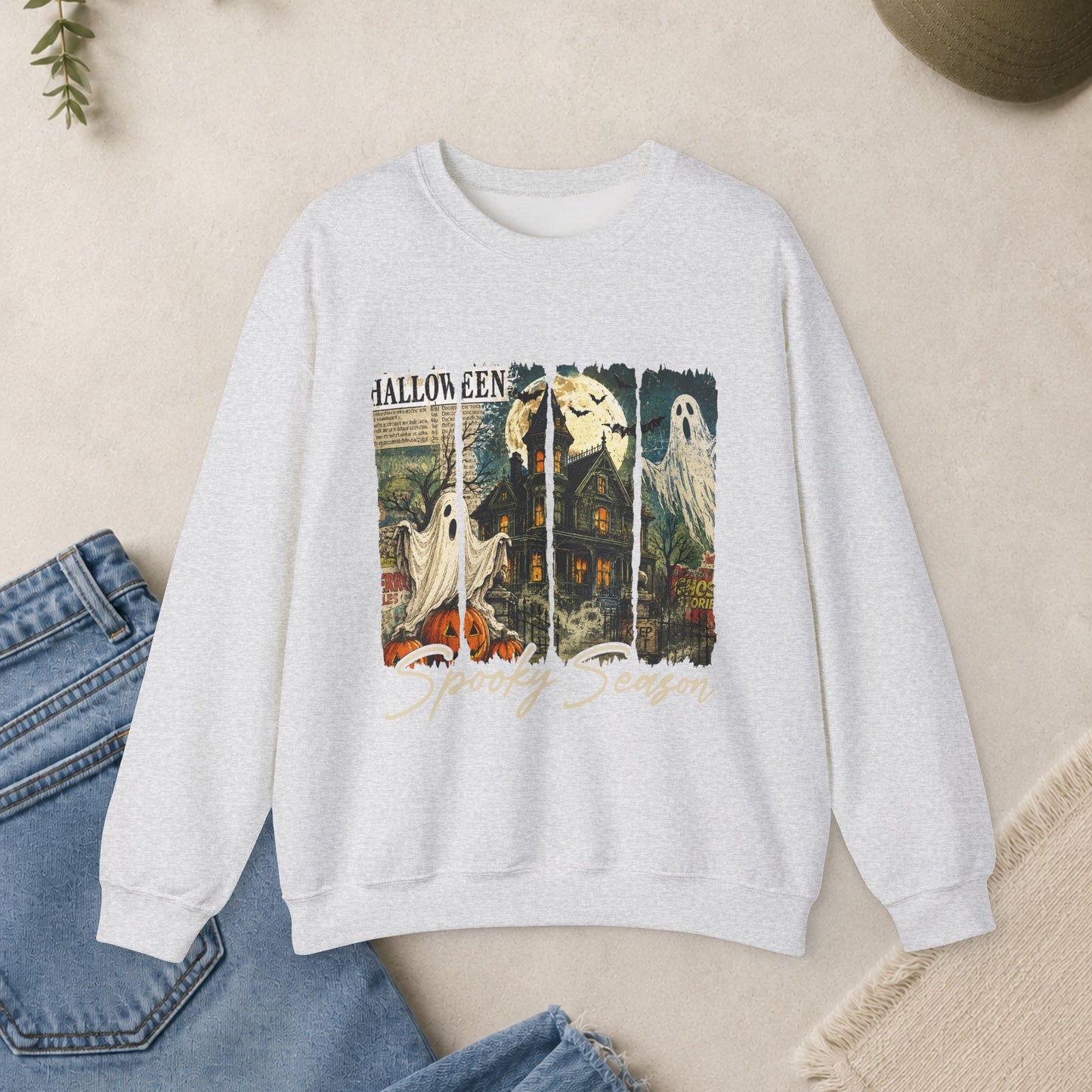 Vintage Halloween ghosts haunted house Sweatshirt | Spooky Season