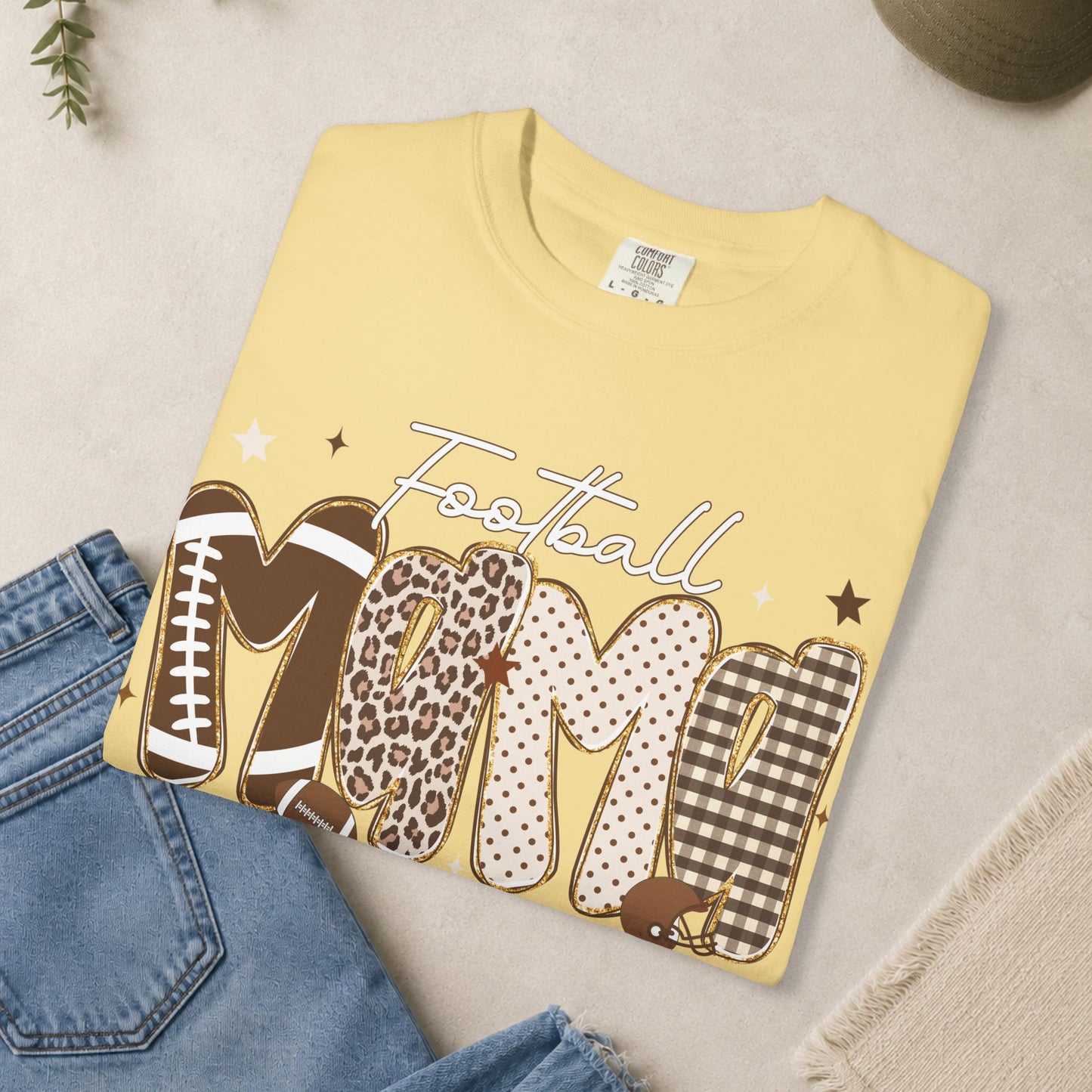 Football Mom T-shirt | Leopard Plaid Patchwork Lettering