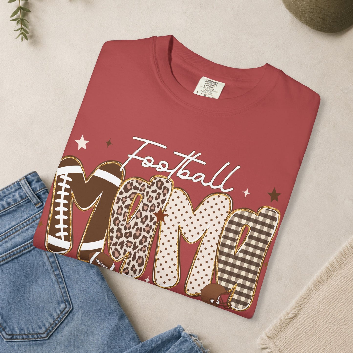 Football Mom T-shirt | Leopard Plaid Patchwork Lettering