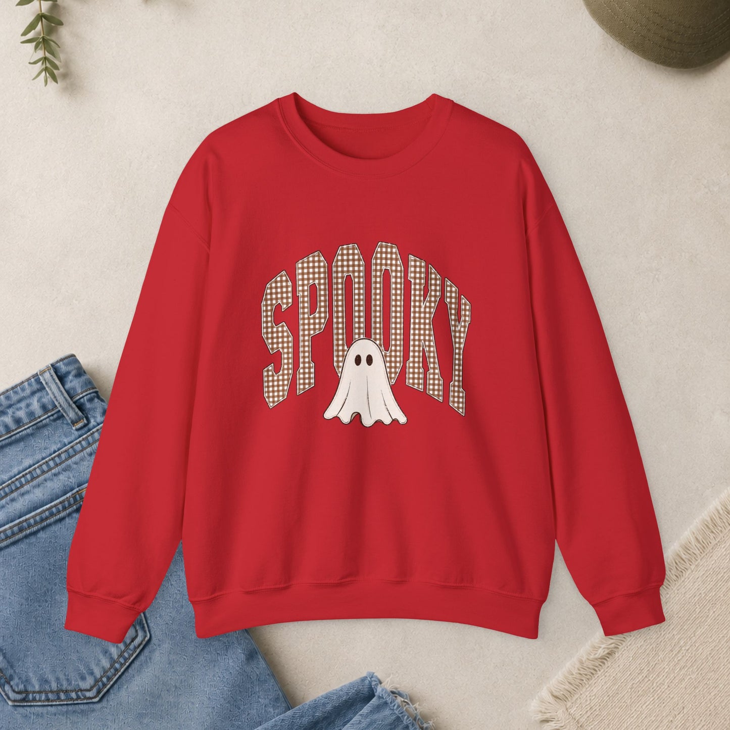 Spooky Ghost Plaid Crewneck Sweatshirt