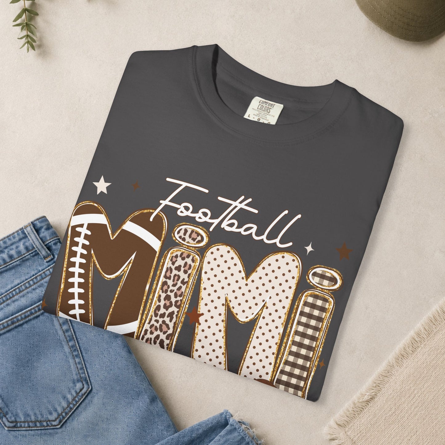Football Mimi T-Shirt | Leopard & Brown Football Lettering