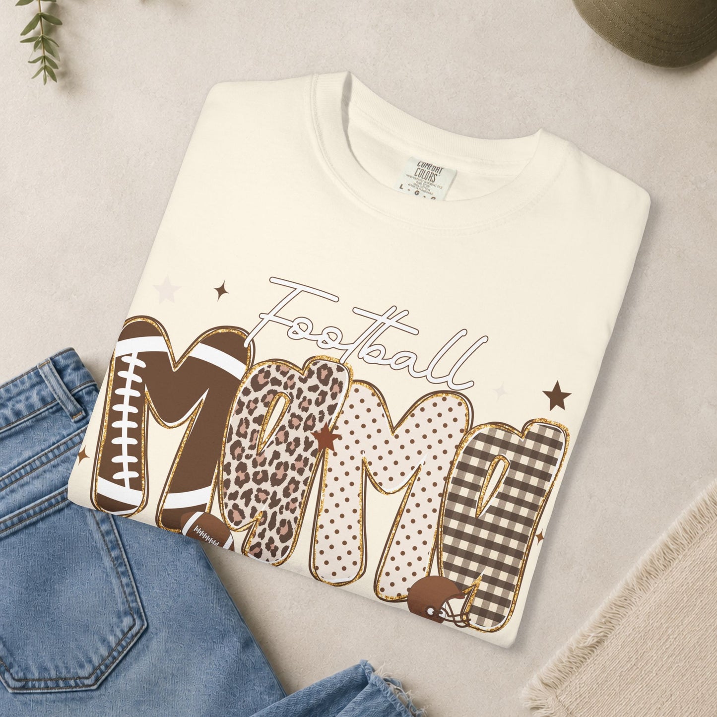 Football Mom T-shirt | Leopard Plaid Patchwork Lettering