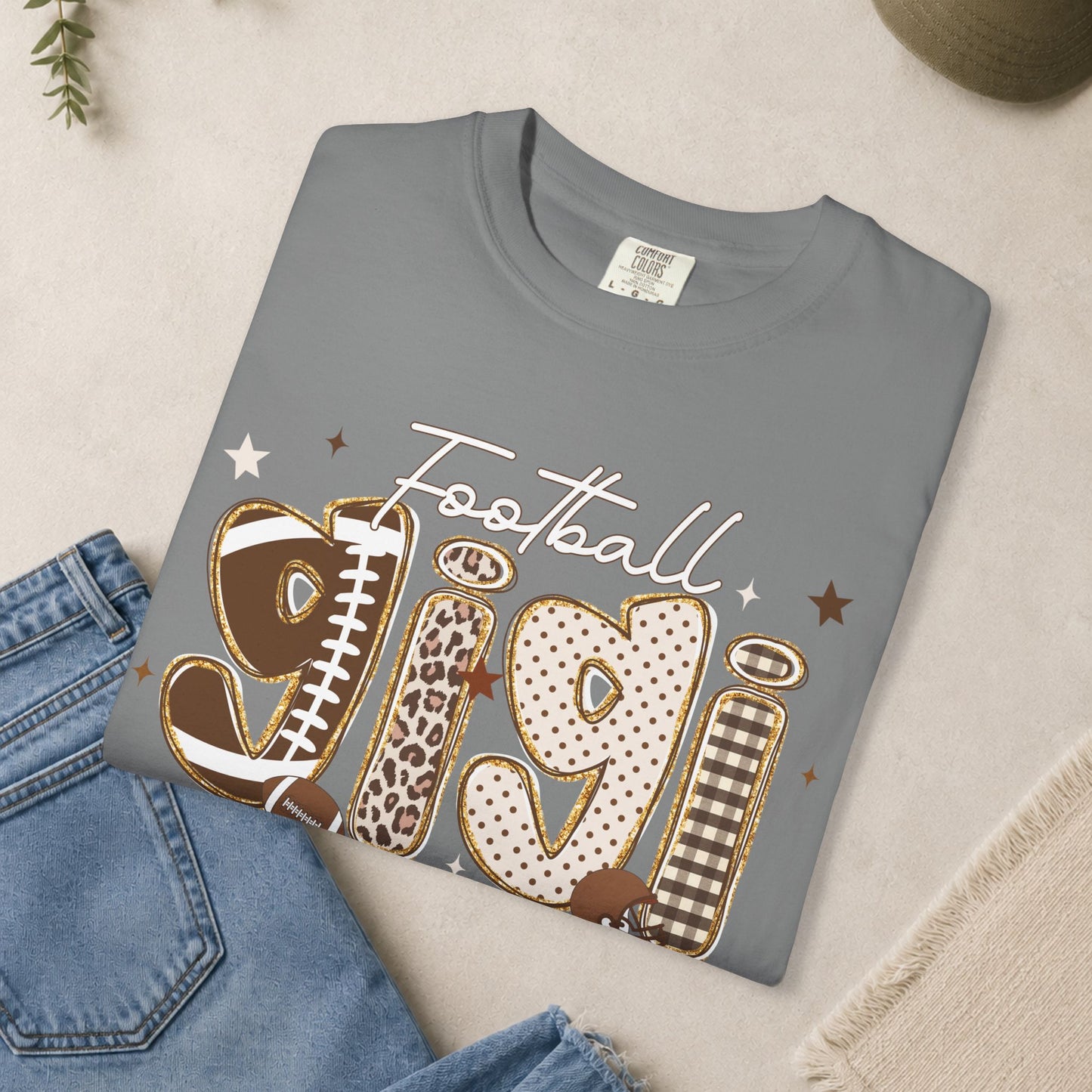 Football Gigi T-Shirt | Leopard & Brown Football Lettering