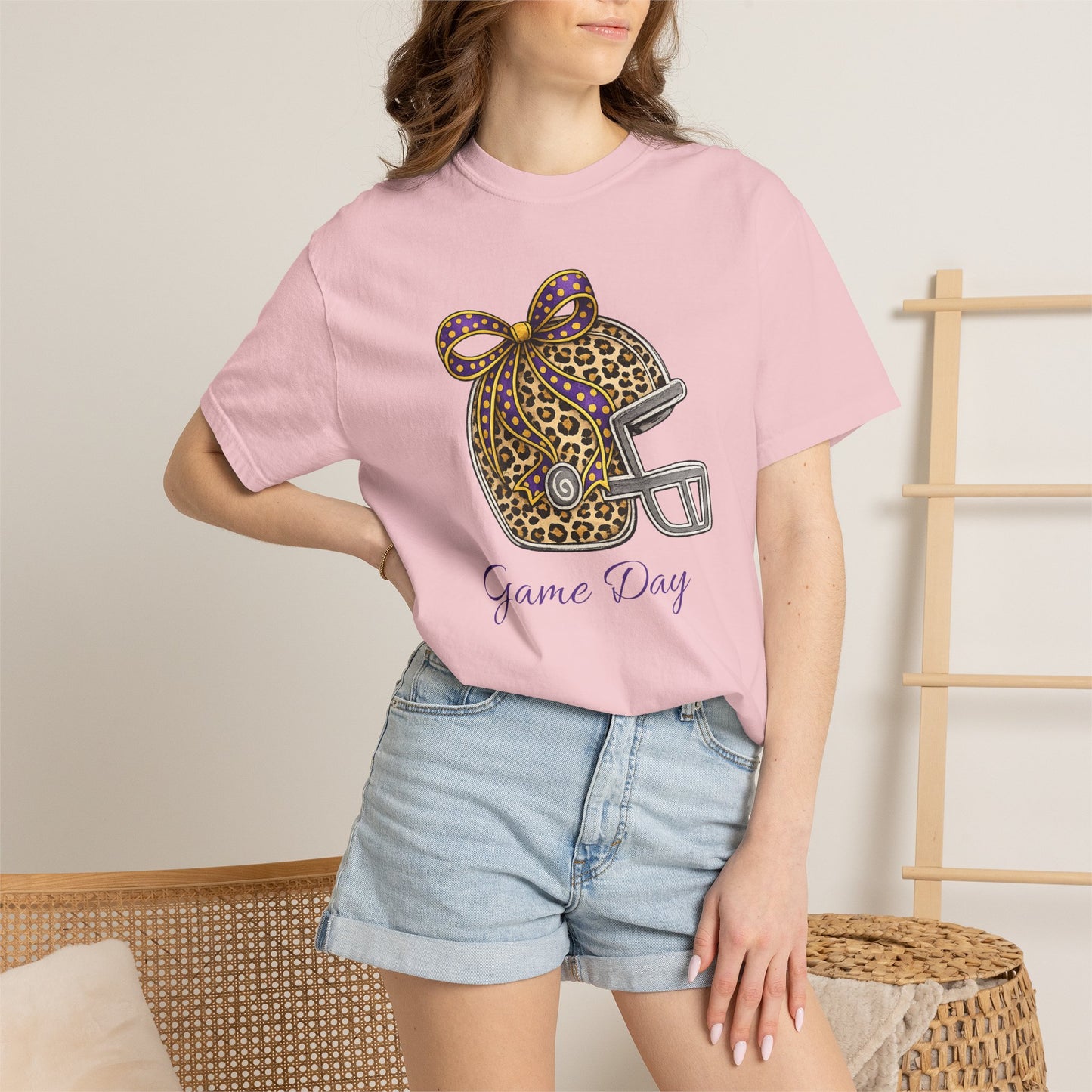 Leopard Print Football Helmet “Game Day” T‑Shirt