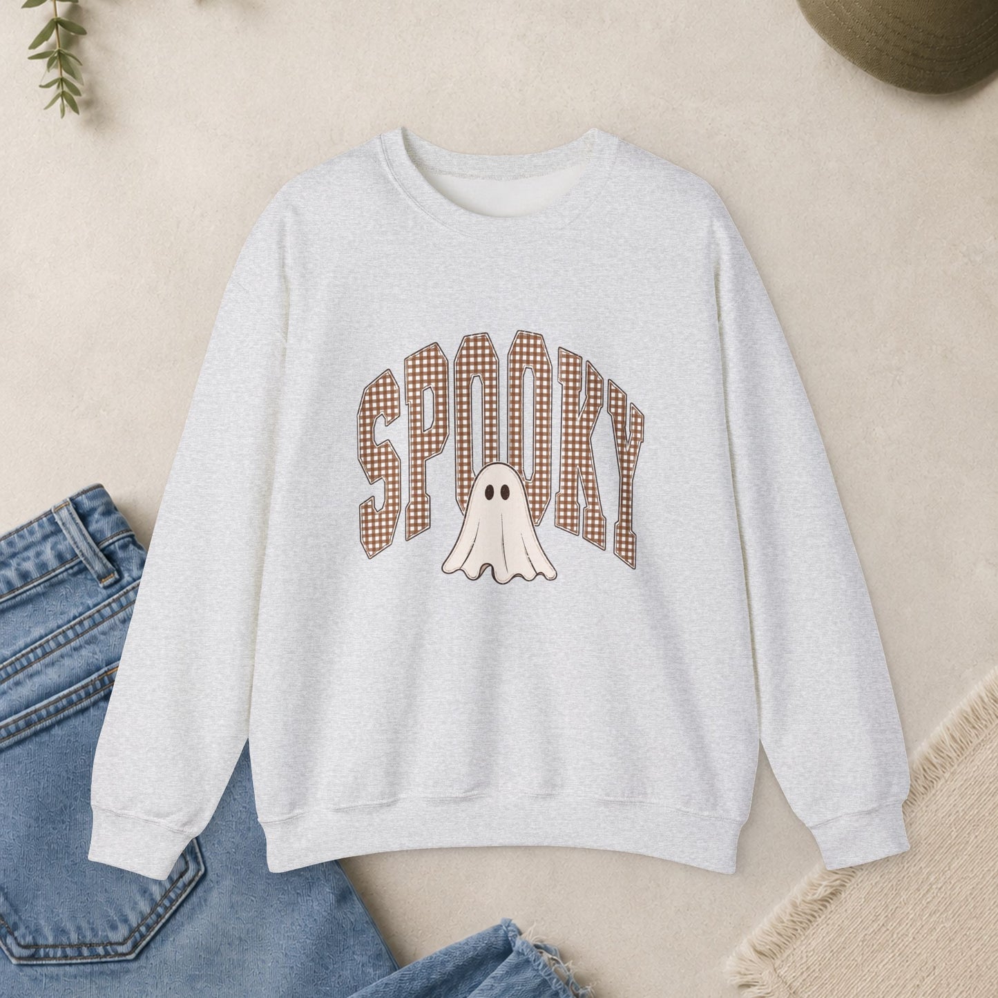 Spooky Ghost Plaid Crewneck Sweatshirt