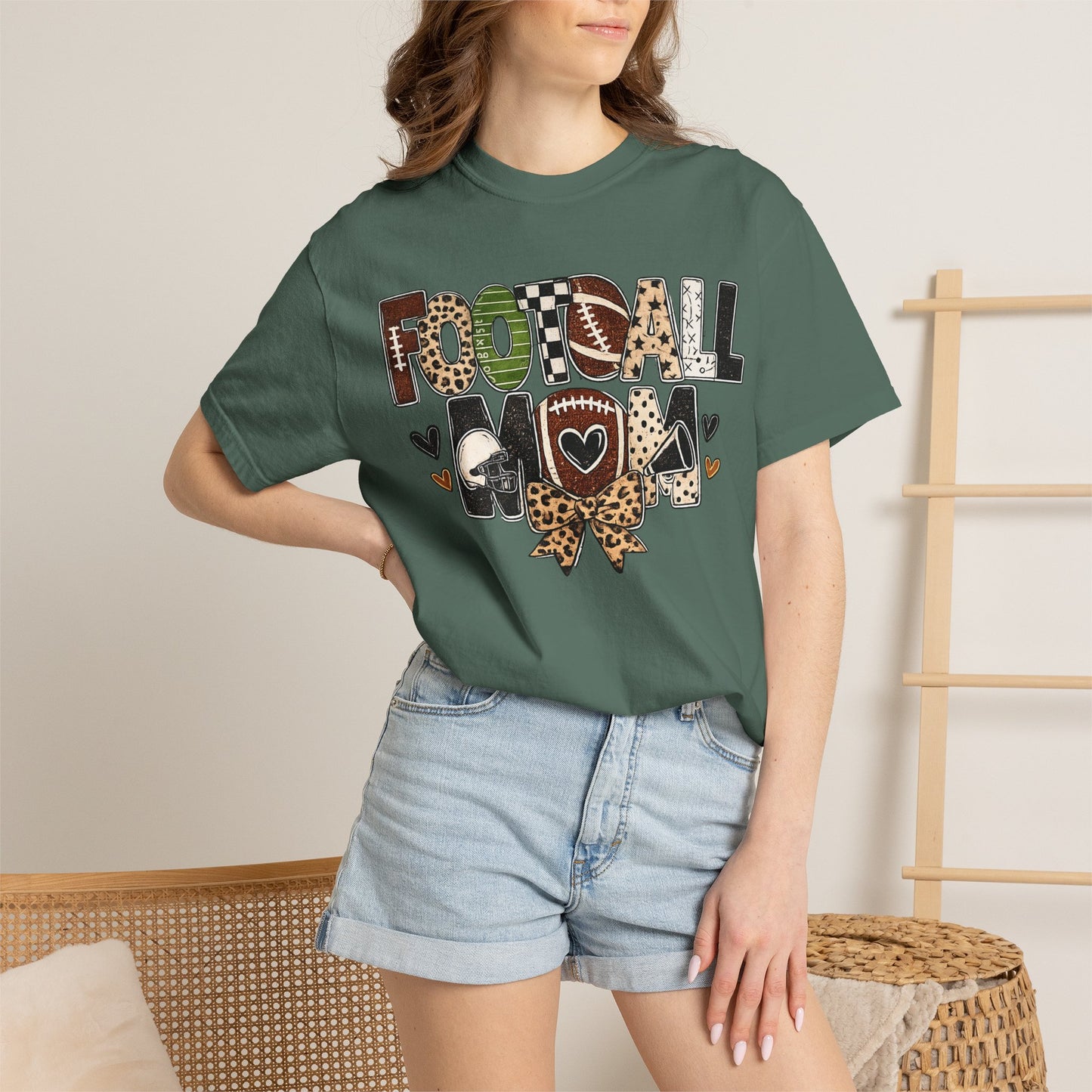 Football Mom T-Shirt — Leopard Print & Heart Graphic