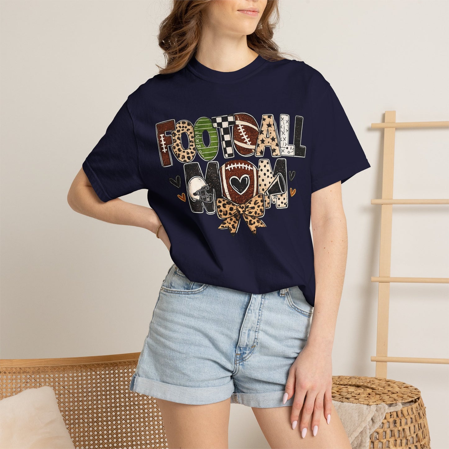 Football Mom T-Shirt — Leopard Print & Heart Graphic