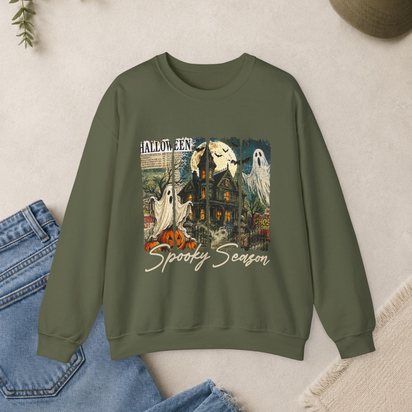 Vintage Halloween ghosts haunted house Sweatshirt | Spooky Season