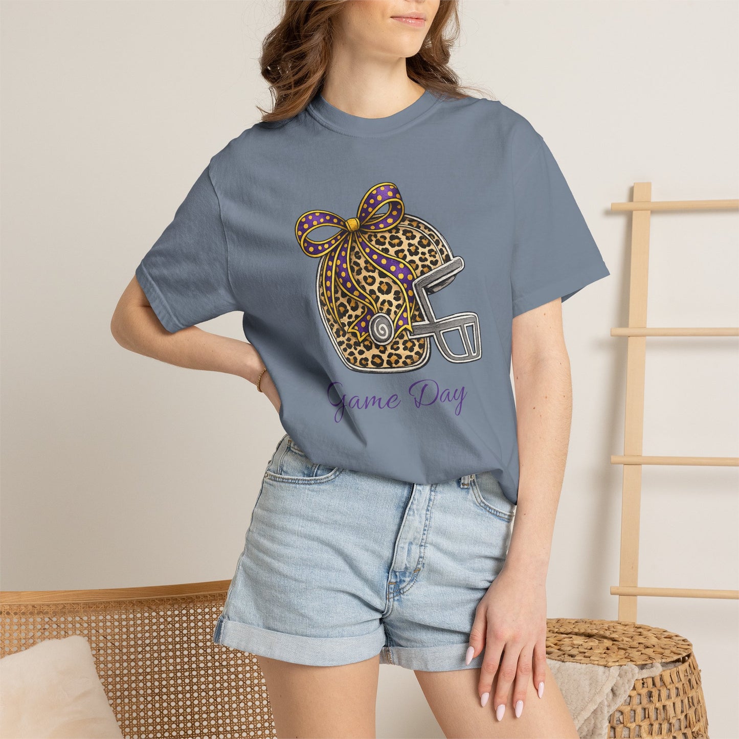 Leopard Print Football Helmet “Game Day” T‑Shirt