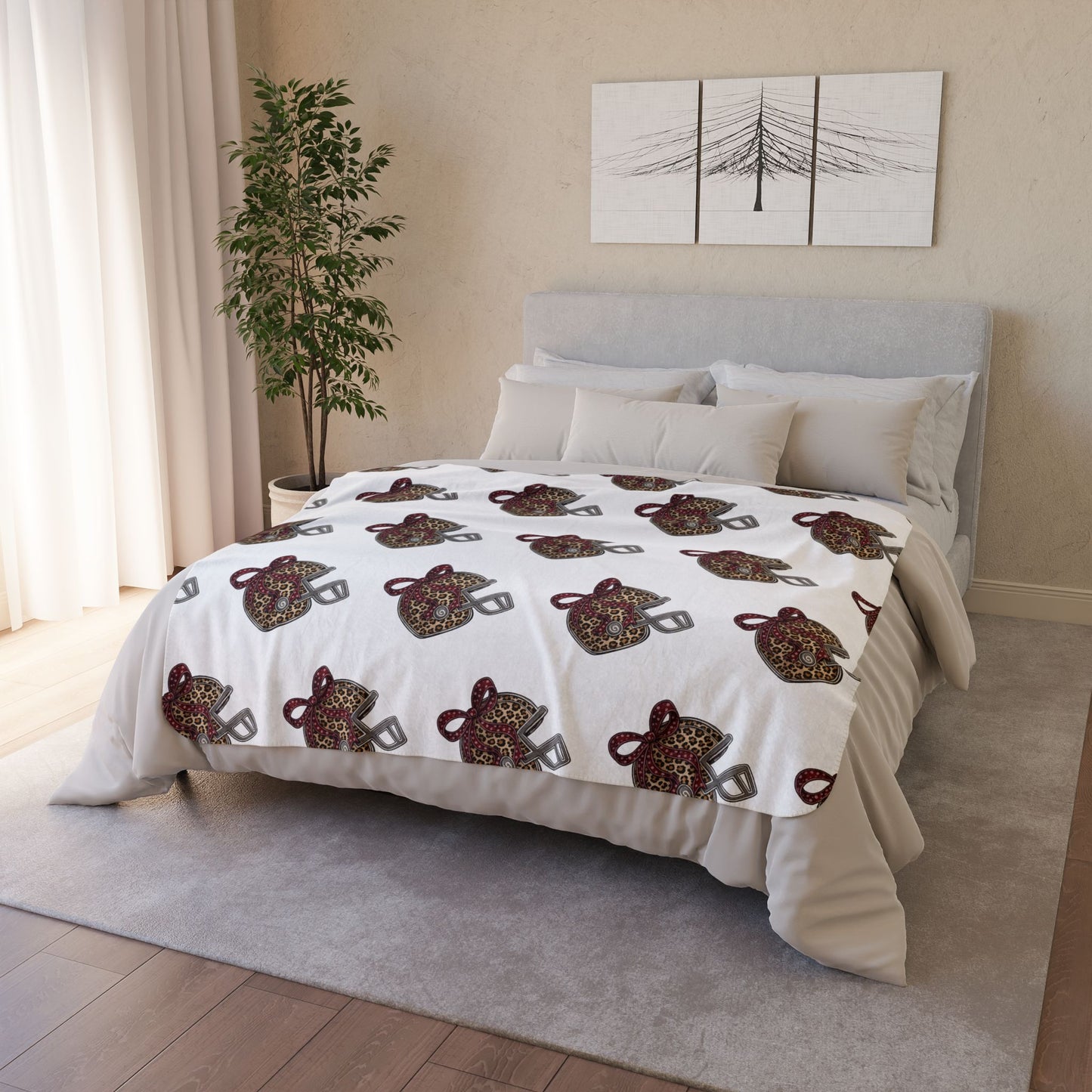 Leopard Print Football Helmet Fleece Sherpa Blanket