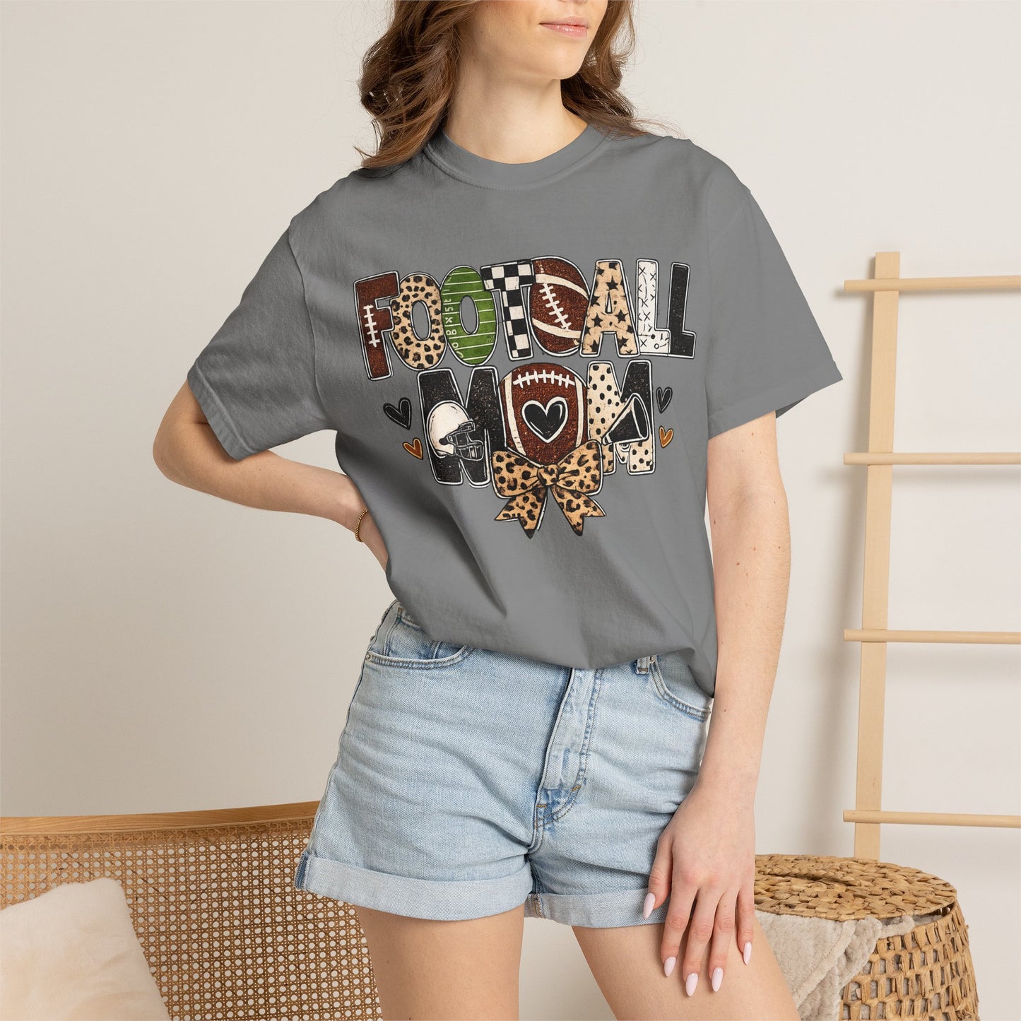Football Mom T-Shirt — Leopard Print & Heart Graphic