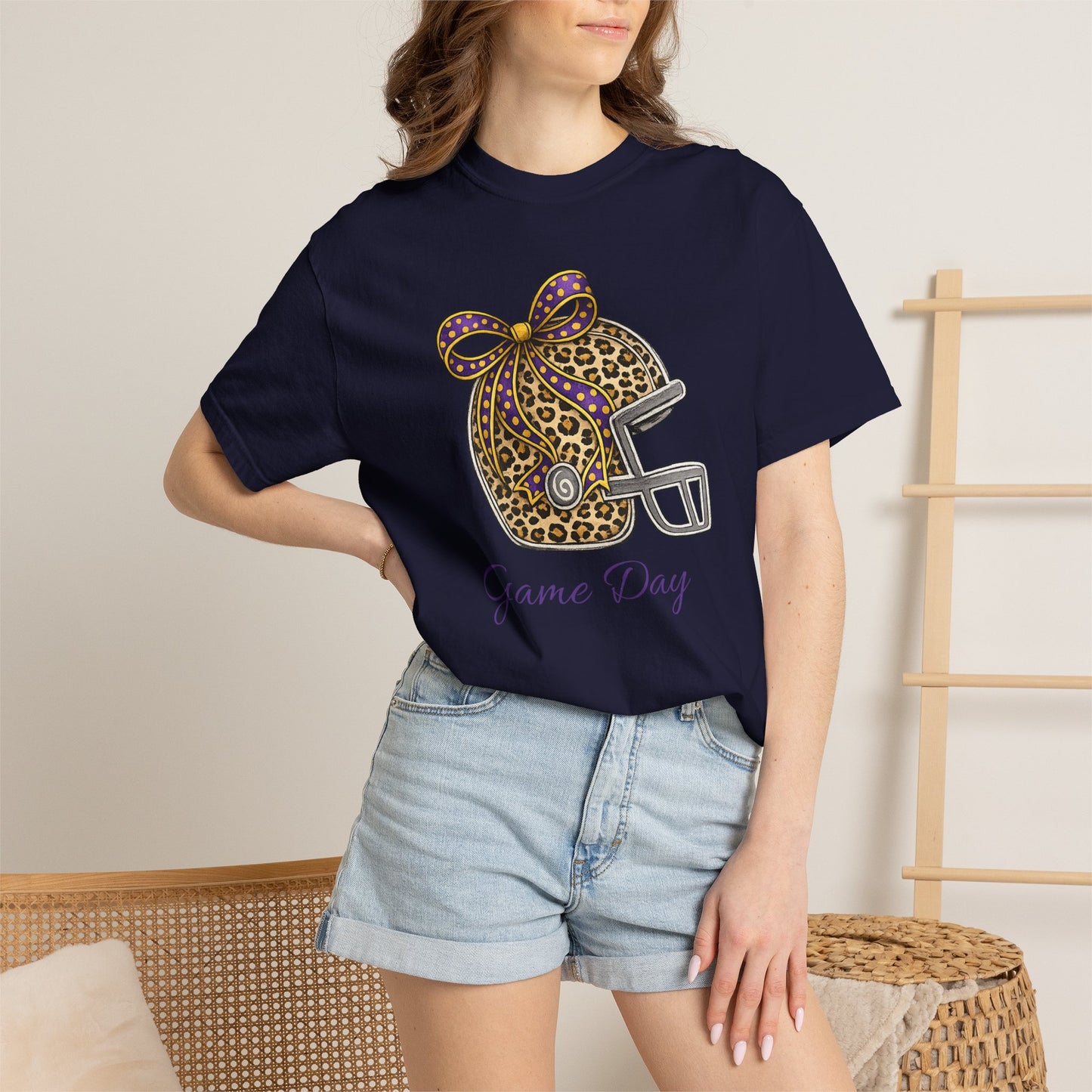 Leopard Print Football Helmet “Game Day” T‑Shirt