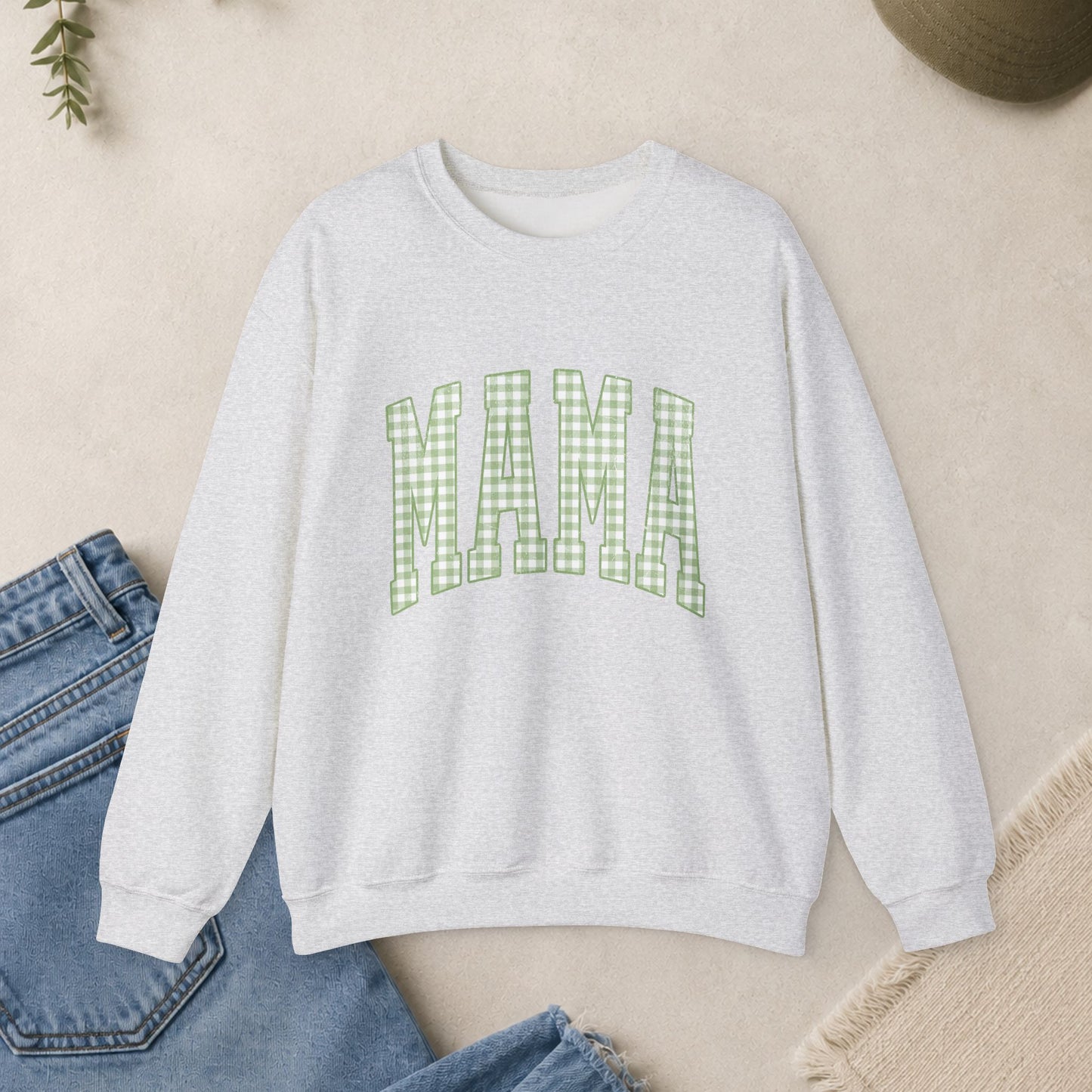 Green Gingham MAMA Sweatshirt | Mama Crewneck
