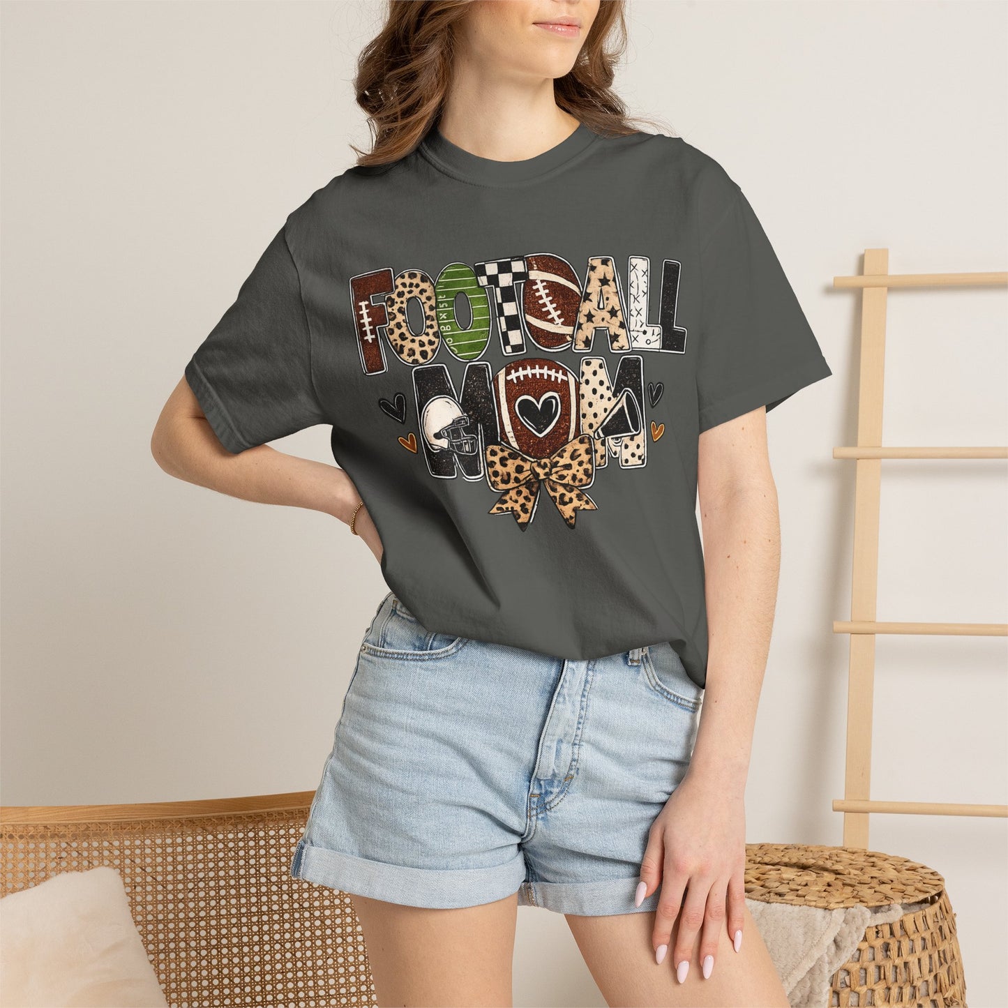 Football Mom T-Shirt — Leopard Print & Heart Graphic