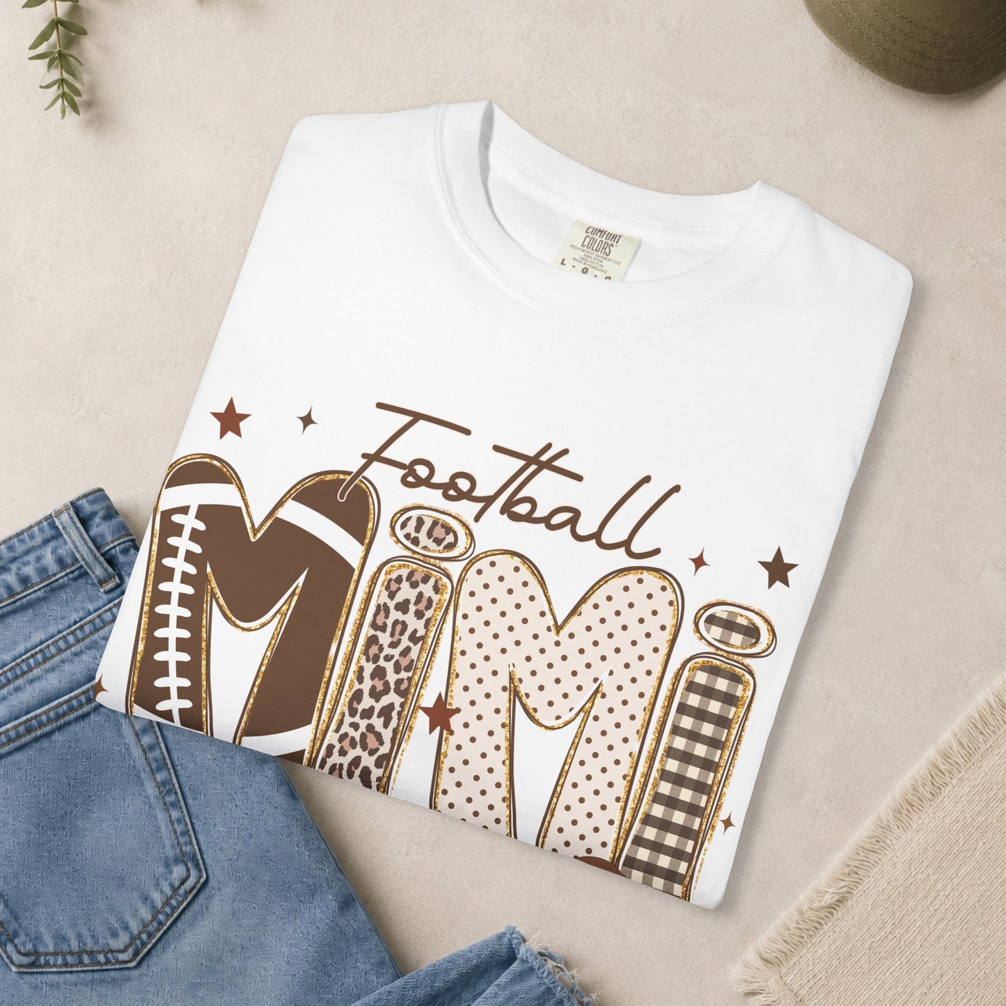 Football Mimi T-shirt | Leopard and Leather Pattern Lettering