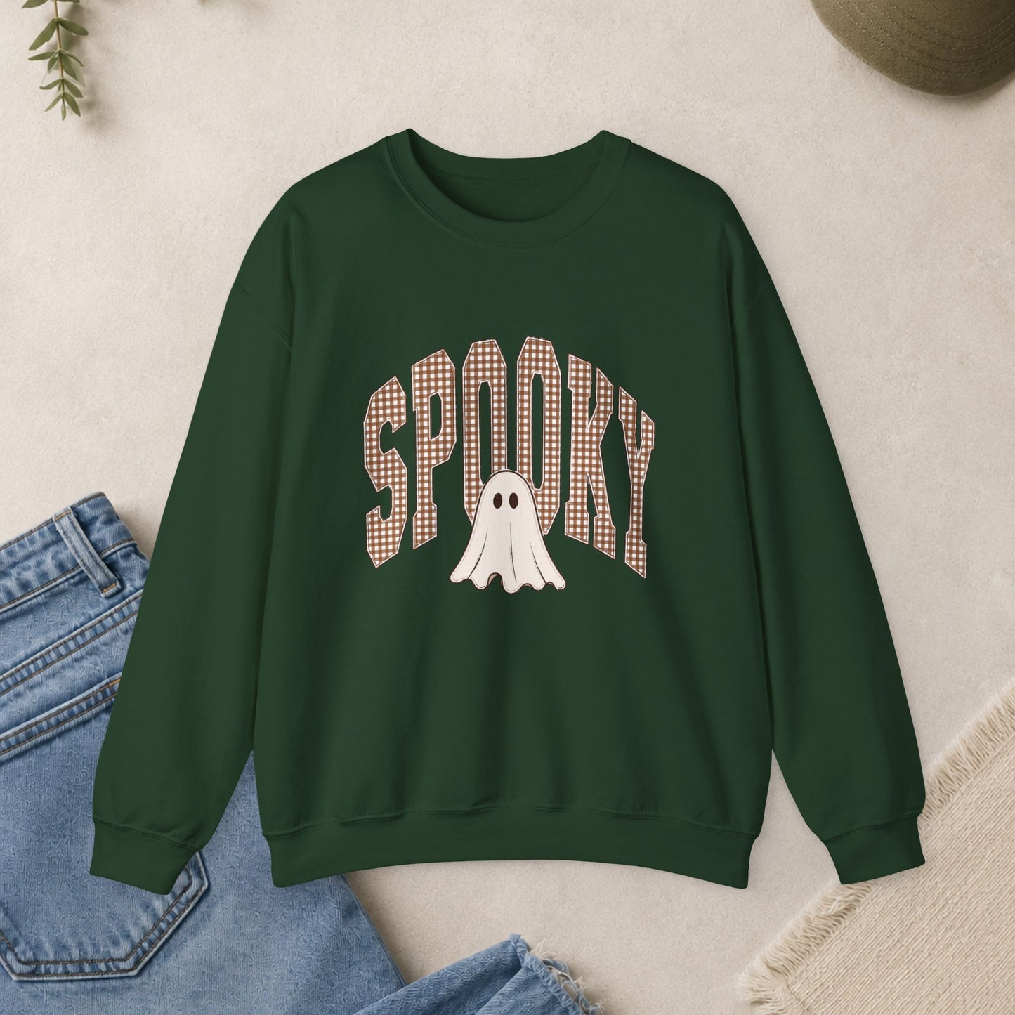 Spooky Ghost Plaid Crewneck Sweatshirt