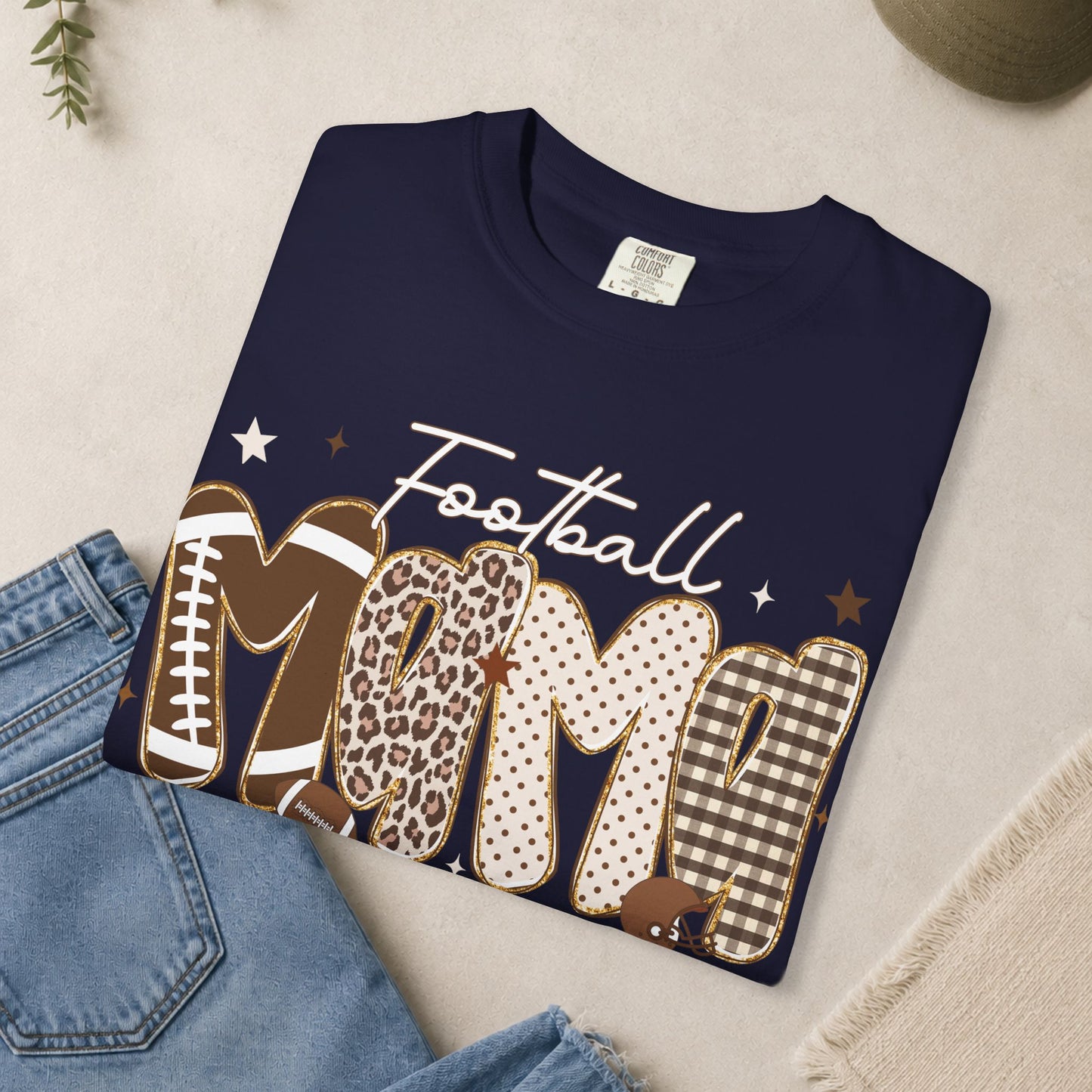 Football Mom T-shirt | Leopard Plaid Patchwork Lettering