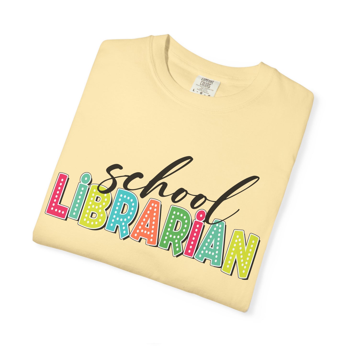 School Librarian T-Shirt — Colorful Retro Lettering Tee for Library Staff