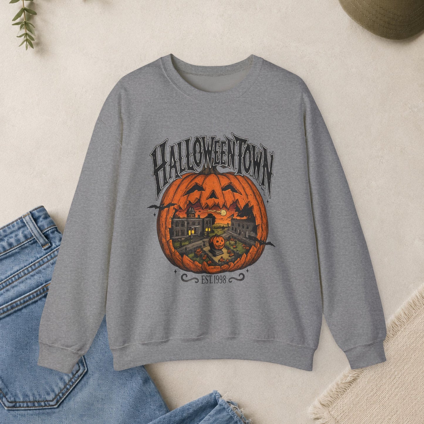 Halloweentown Pumpkin Sweatshirt, Spooky Jack-O'-Lantern Crewneck