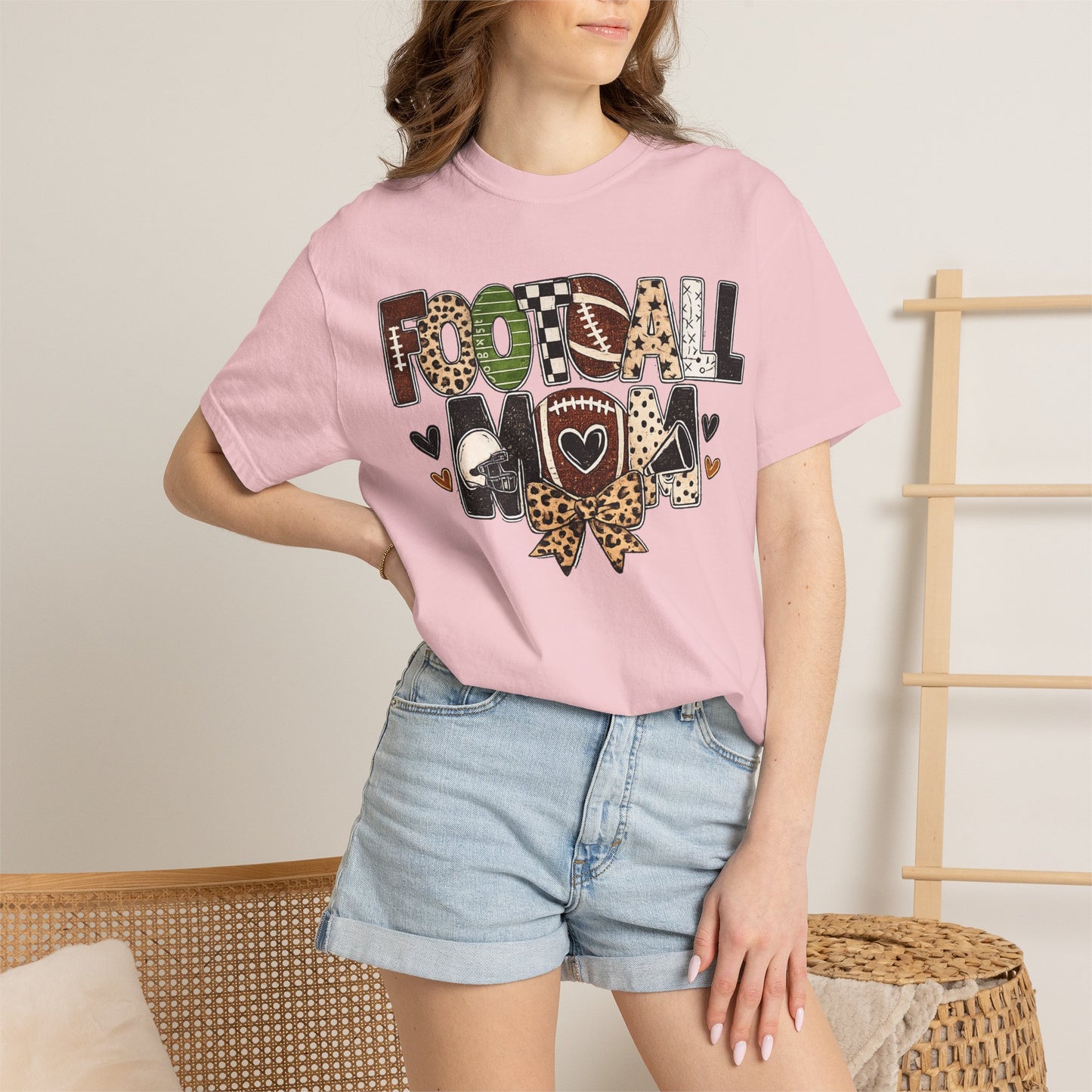 Football Mom T-Shirt — Leopard Print & Heart Graphic