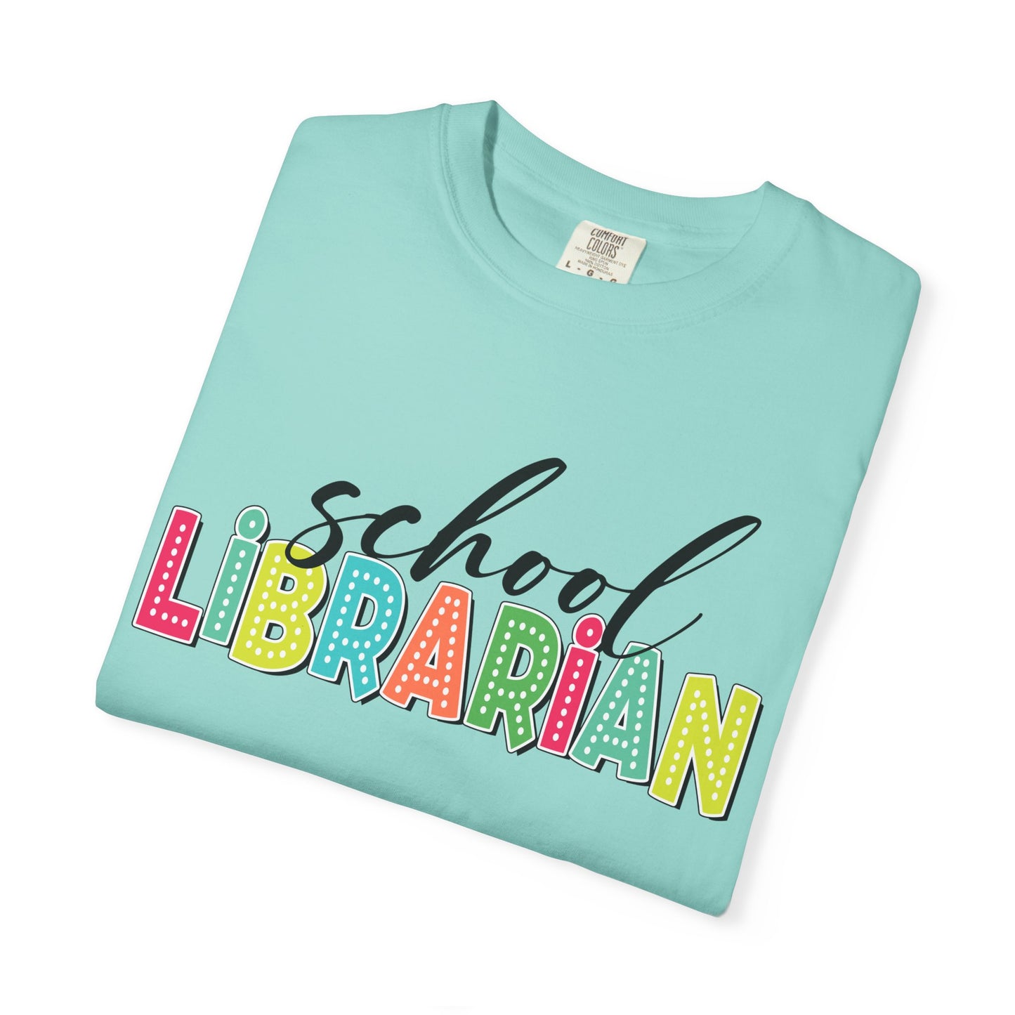 School Librarian T-Shirt — Colorful Retro Lettering Tee for Library Staff