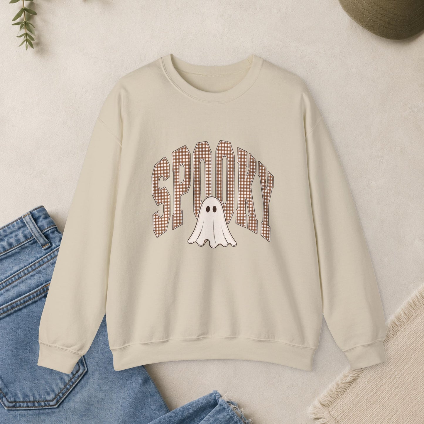 Spooky Ghost Plaid Crewneck Sweatshirt