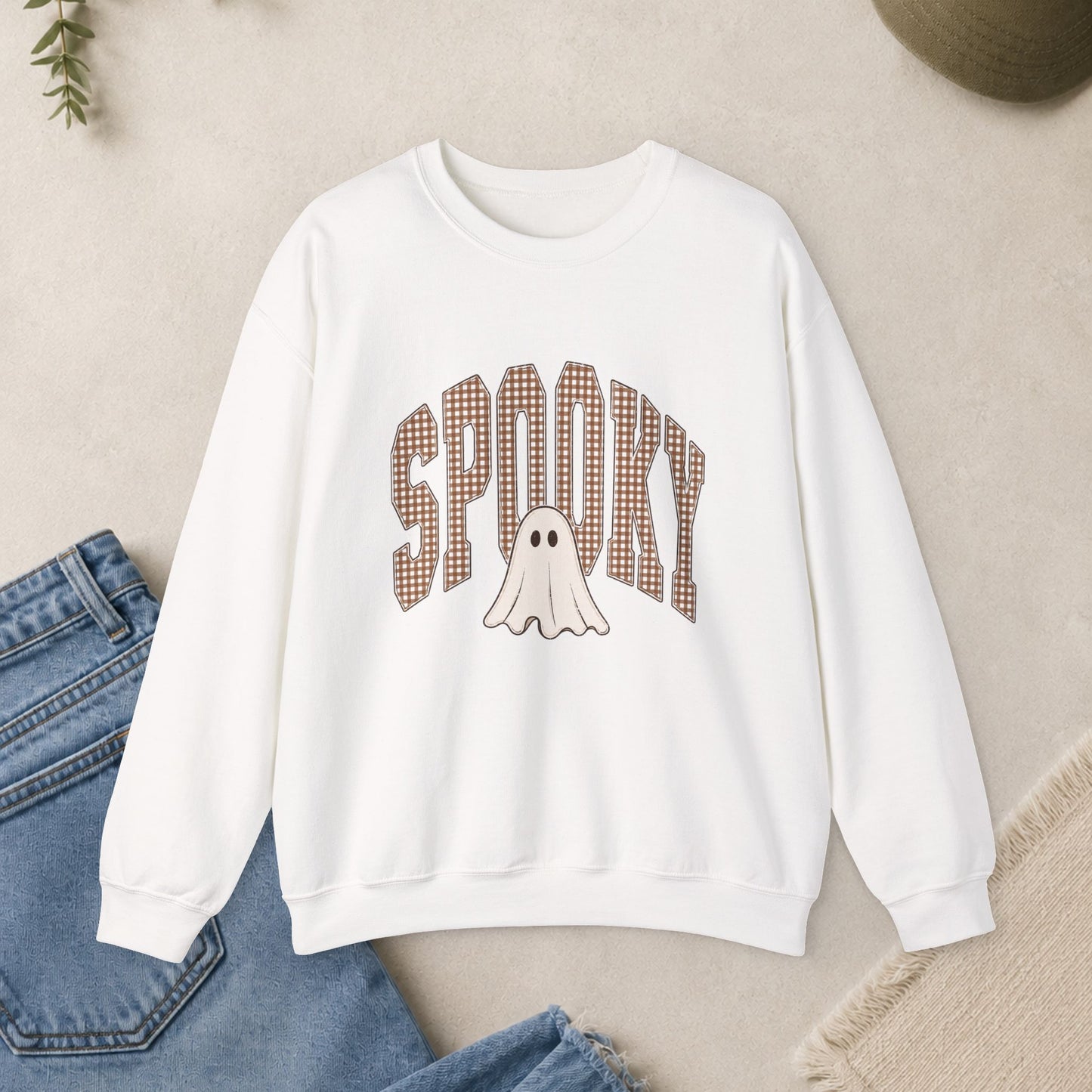 Spooky Ghost Plaid Crewneck Sweatshirt