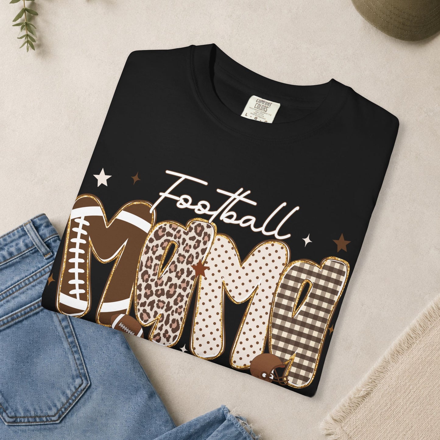 Football Mom T-shirt | Leopard Plaid Patchwork Lettering