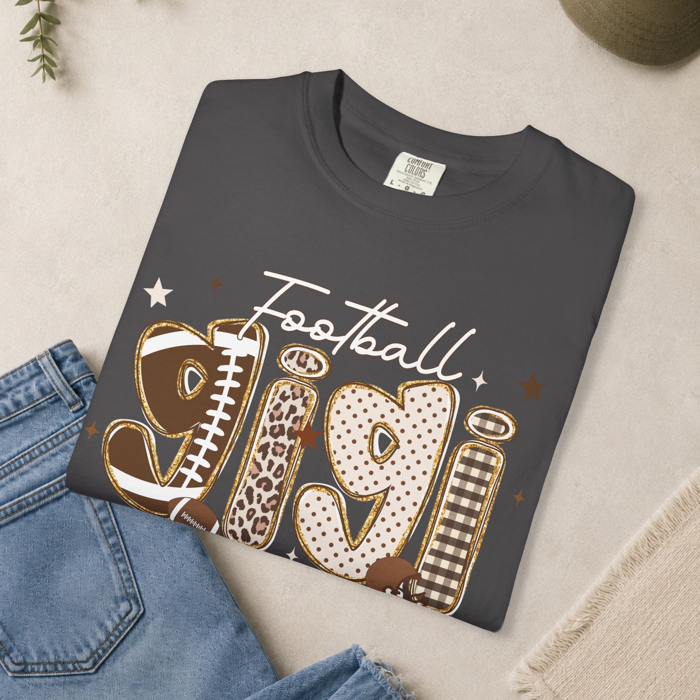 Football Gigi T-Shirt | Leopard & Brown Football Lettering