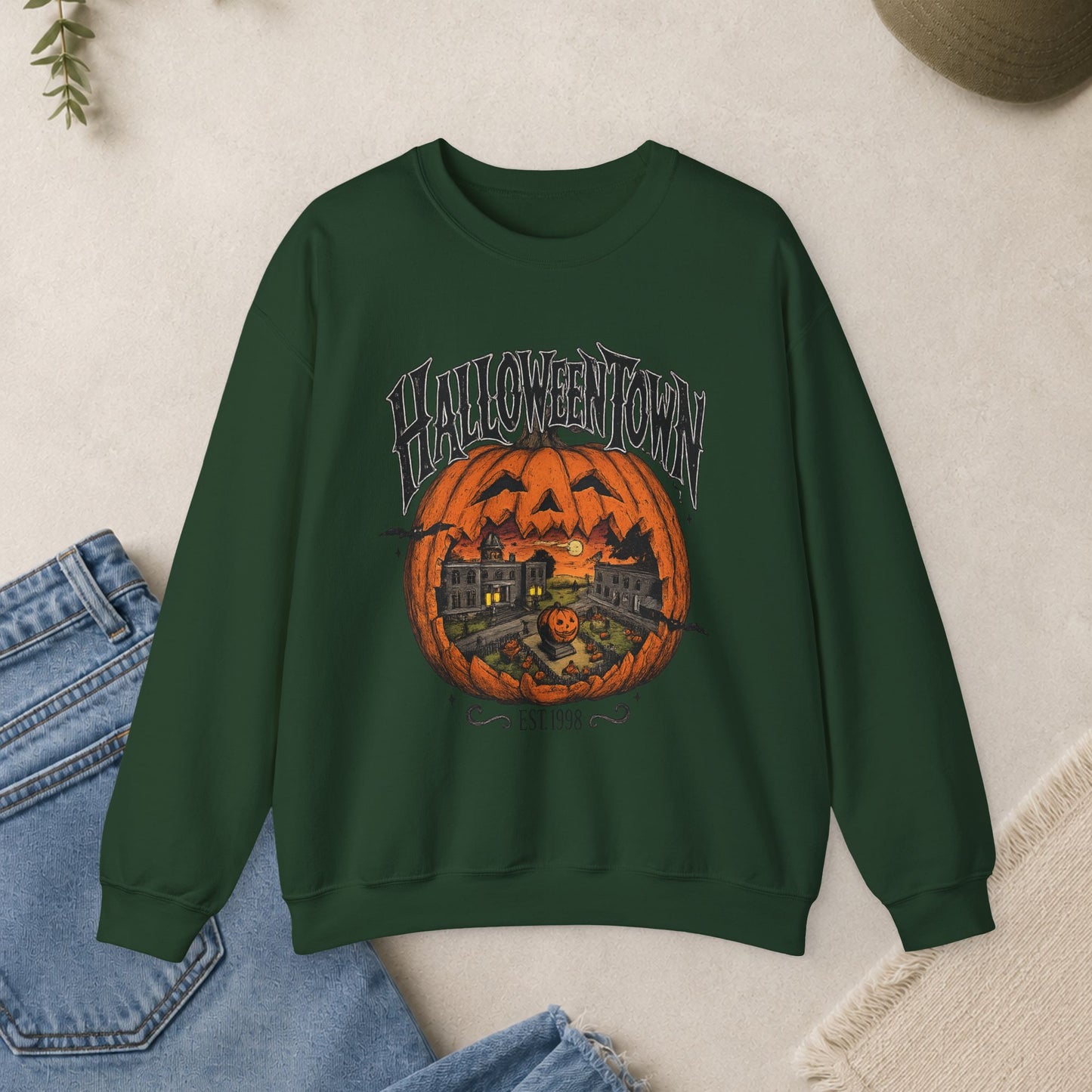 Halloweentown Pumpkin Sweatshirt, Spooky Jack-O'-Lantern Crewneck