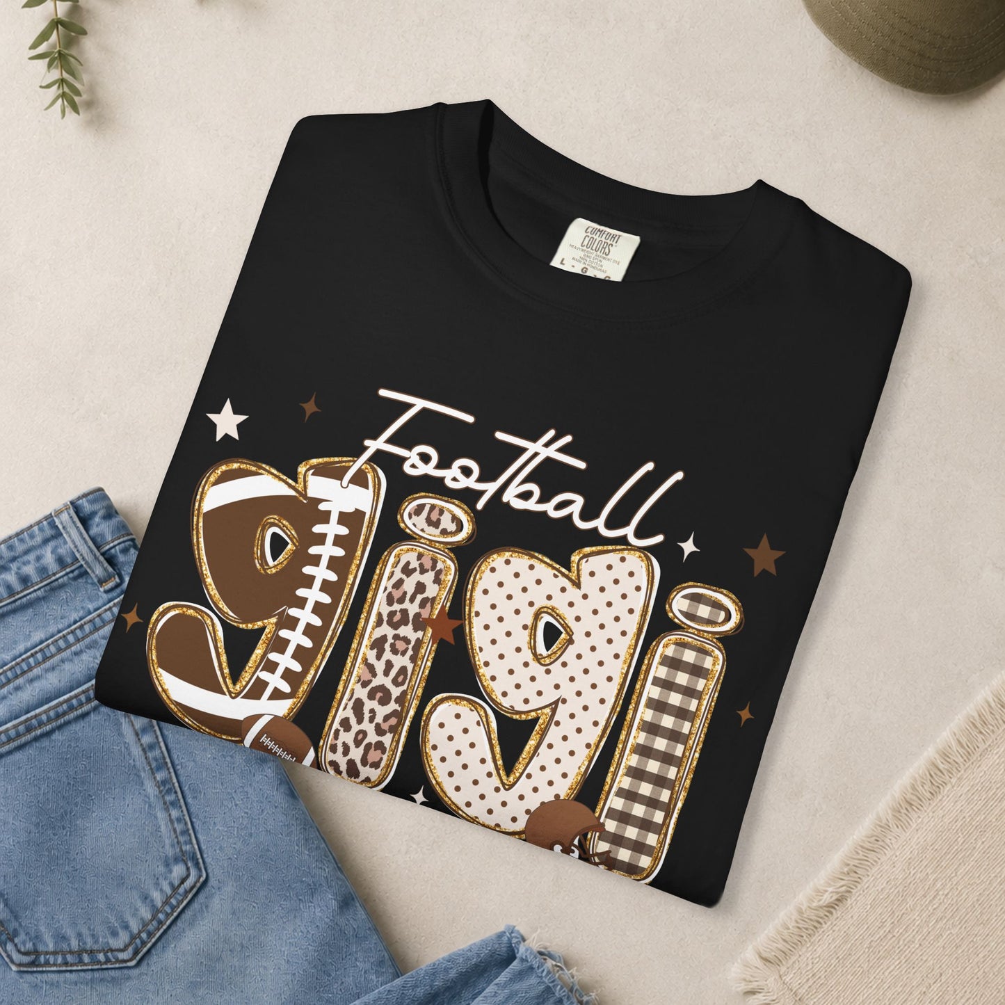 Football Gigi T-Shirt | Leopard & Brown Football Lettering