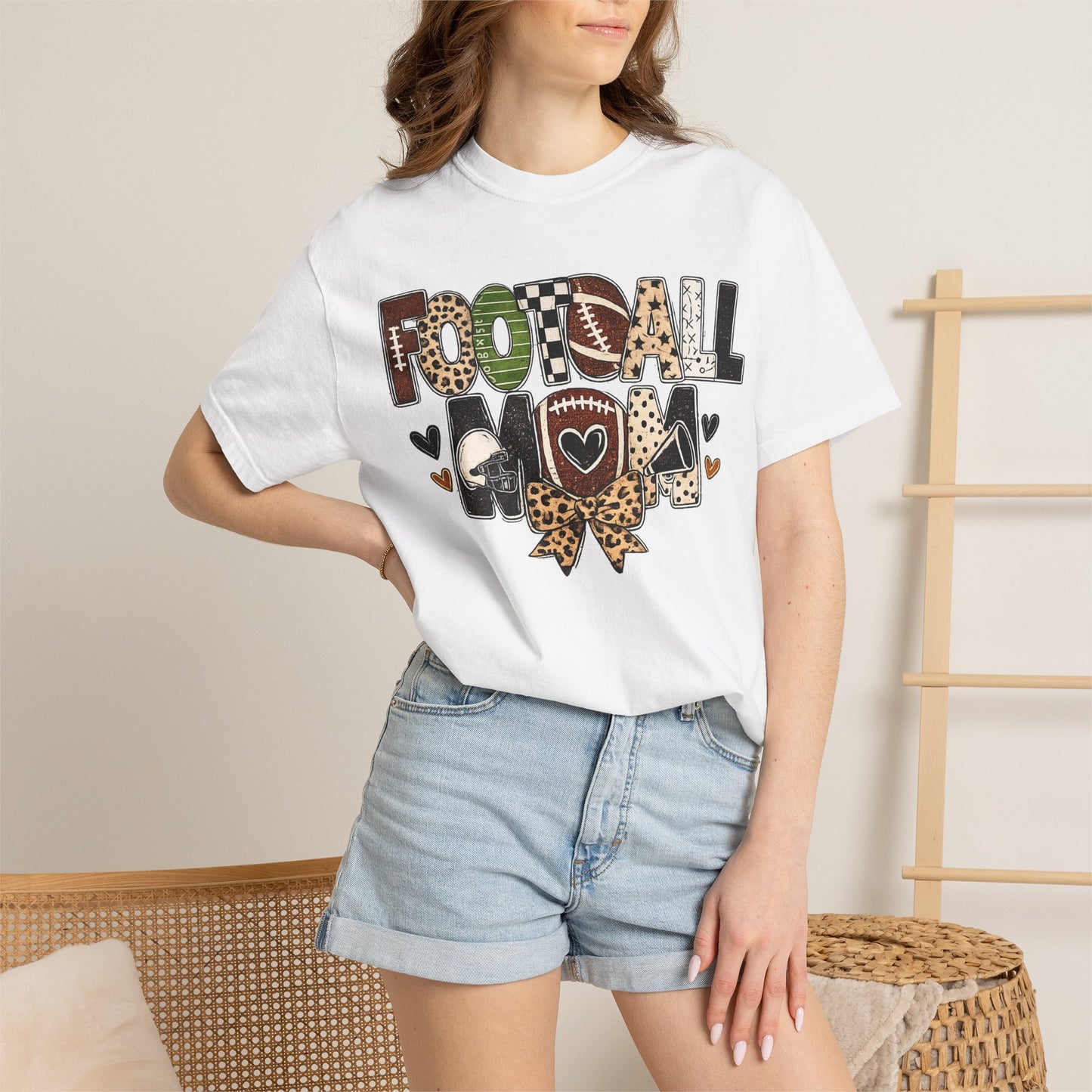 Football Mom T-Shirt — Leopard Print & Heart Graphic