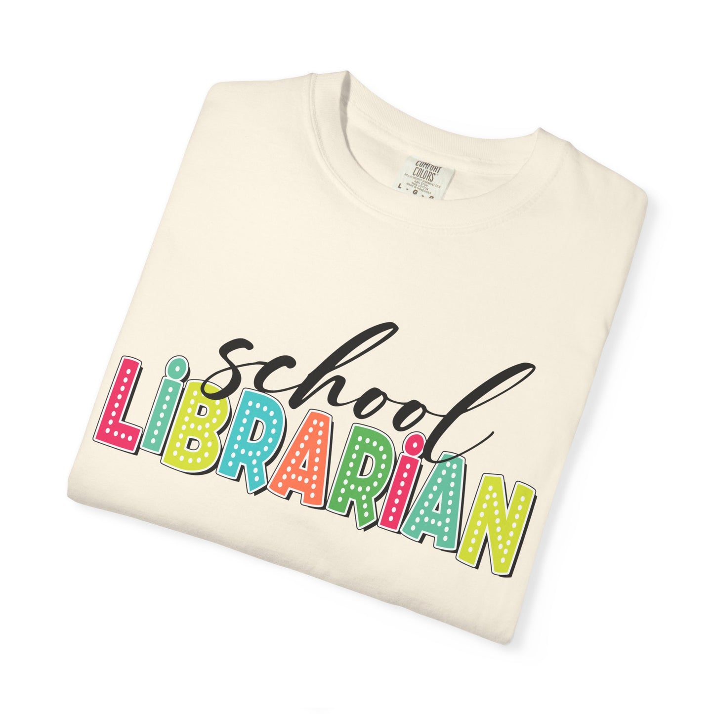 School Librarian T-Shirt — Colorful Retro Lettering Tee for Library Staff