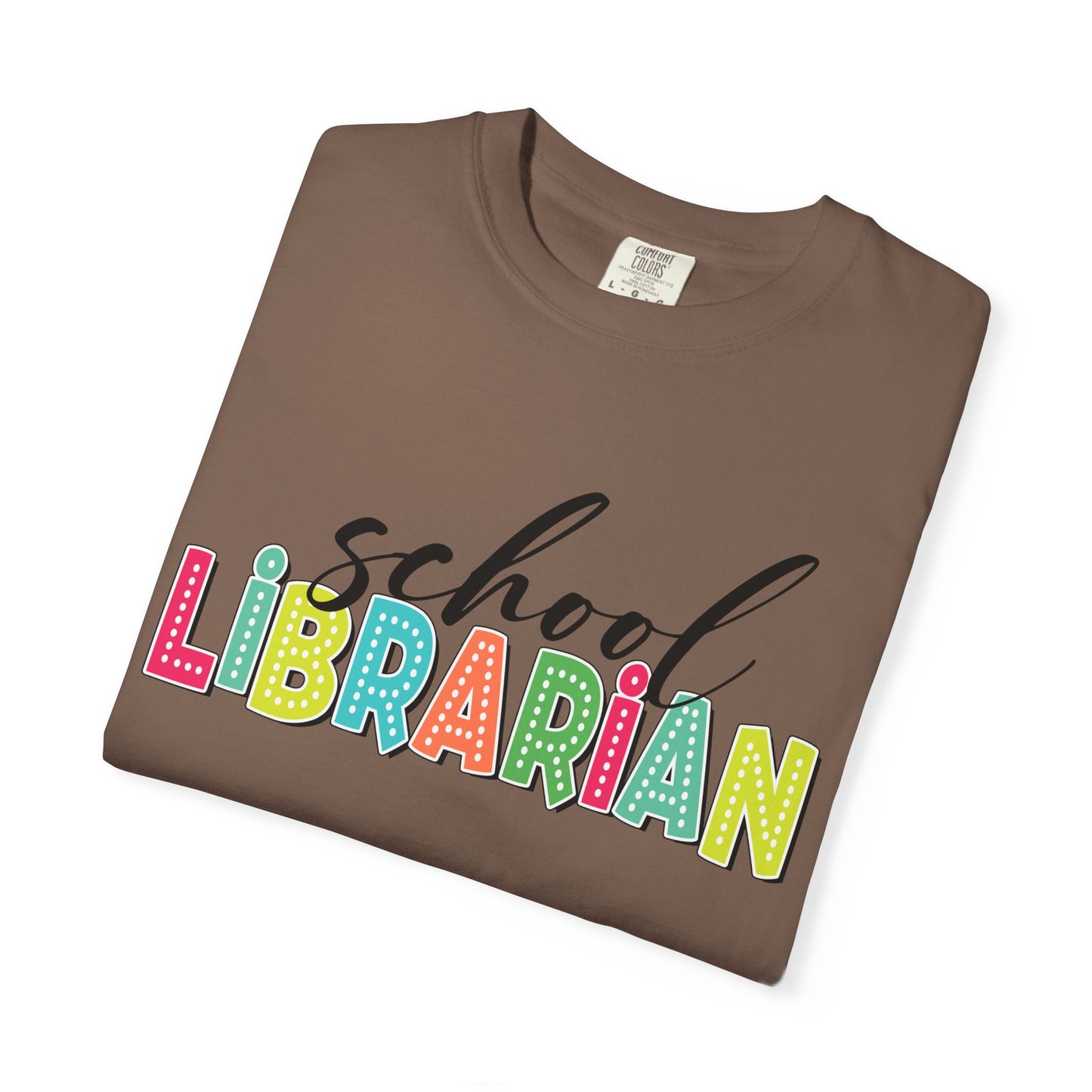 School Librarian T-Shirt — Colorful Retro Lettering Tee for Library Staff