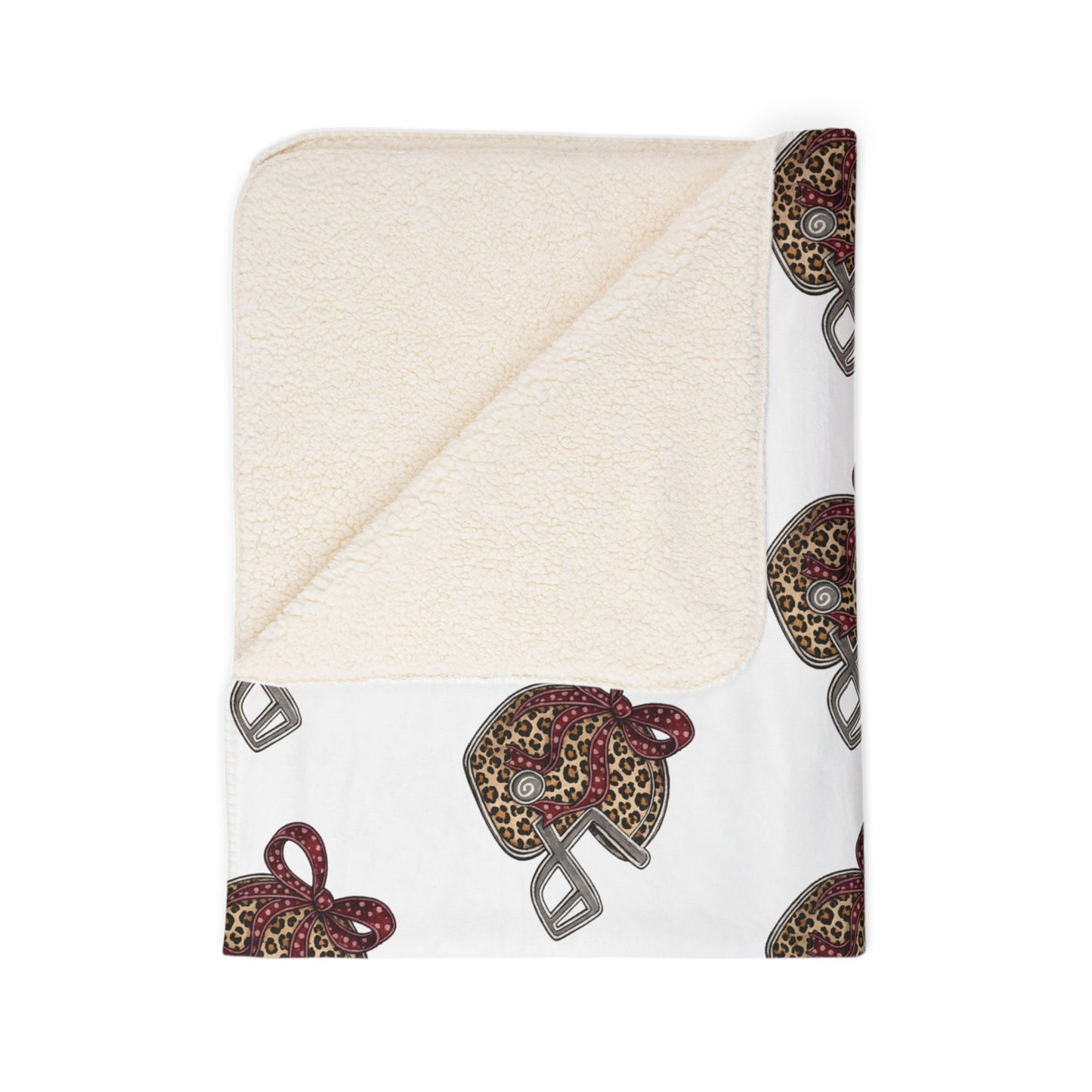 Leopard Print Football Helmet Fleece Sherpa Blanket
