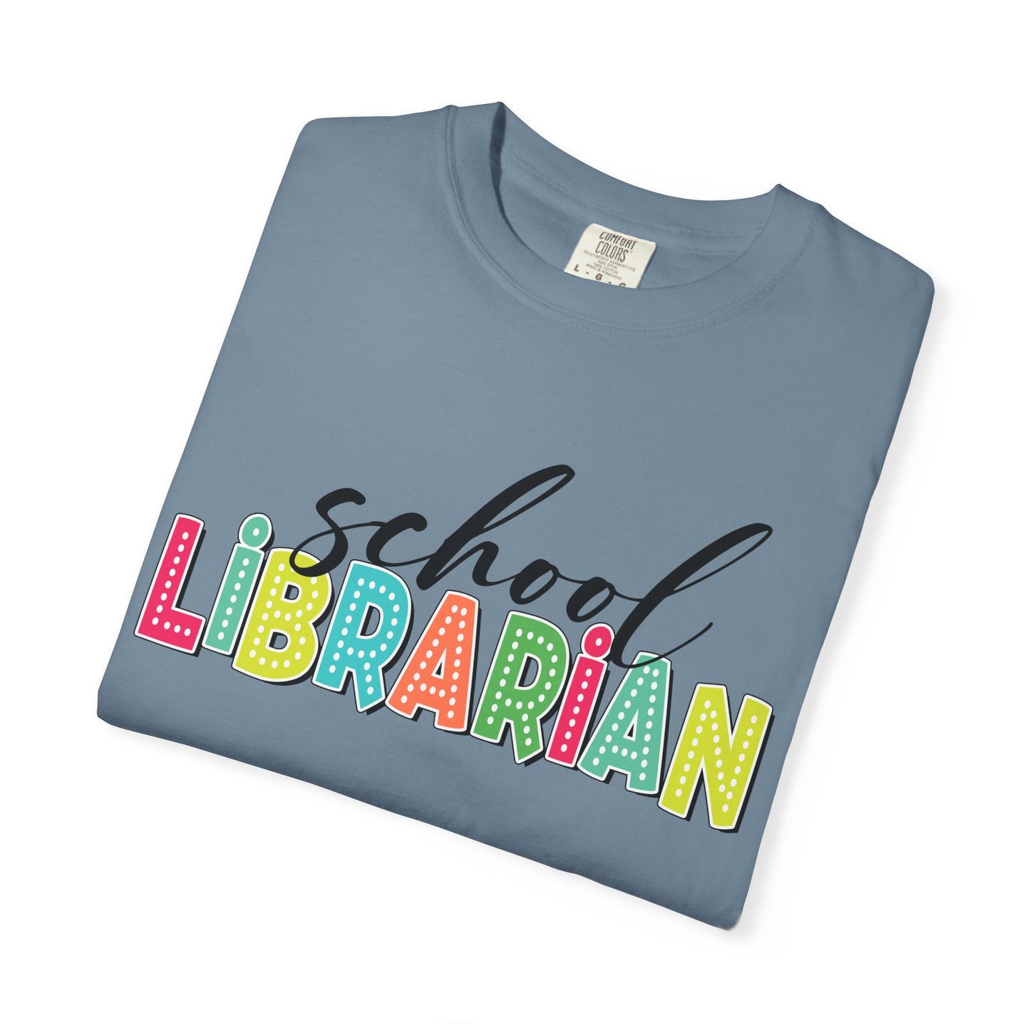 School Librarian T-Shirt — Colorful Retro Lettering Tee for Library Staff